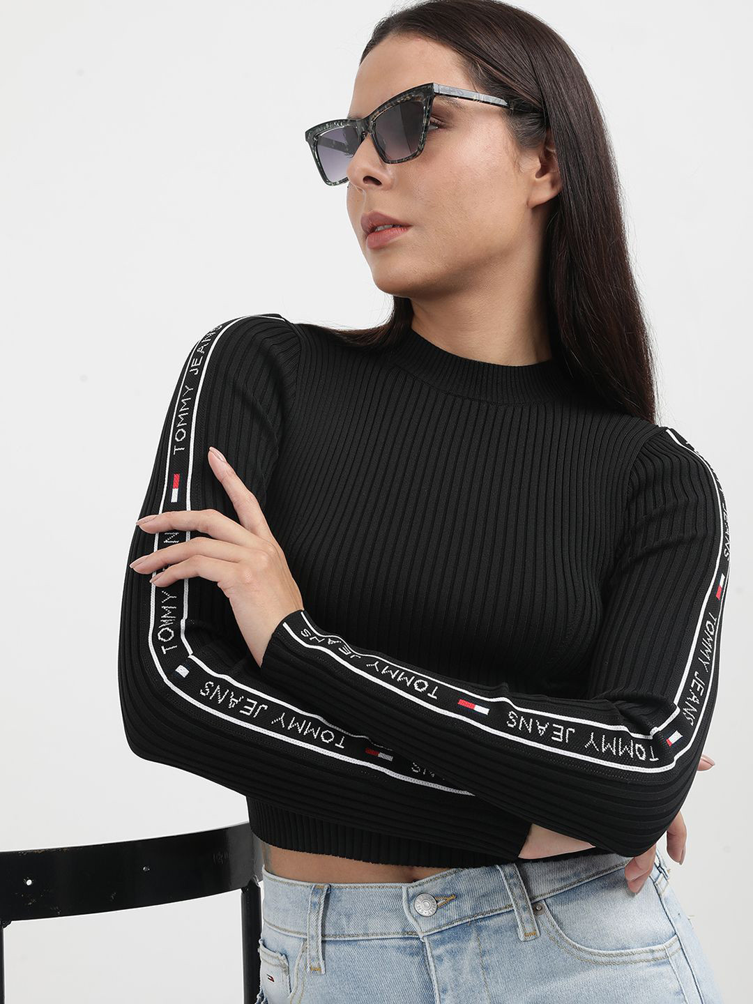 

Tommy Hilfiger Women Ribbed Crop Pullover, Black