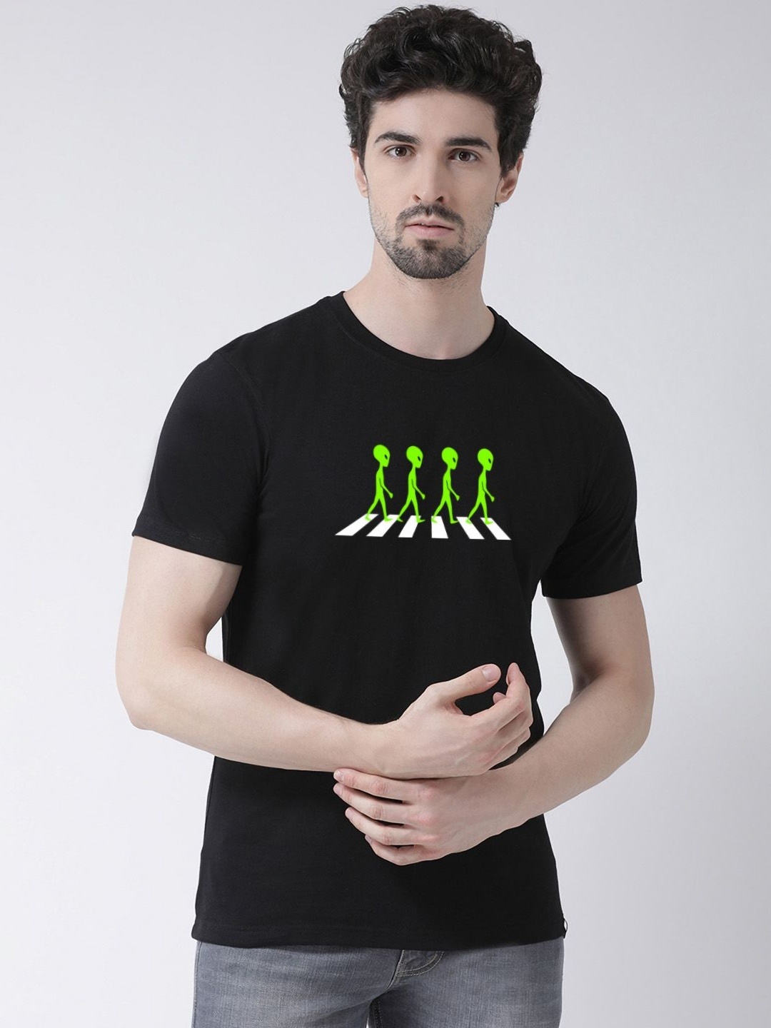

Friskers Men Graphic Printed Round Neck Cotton T-Shirt, Black