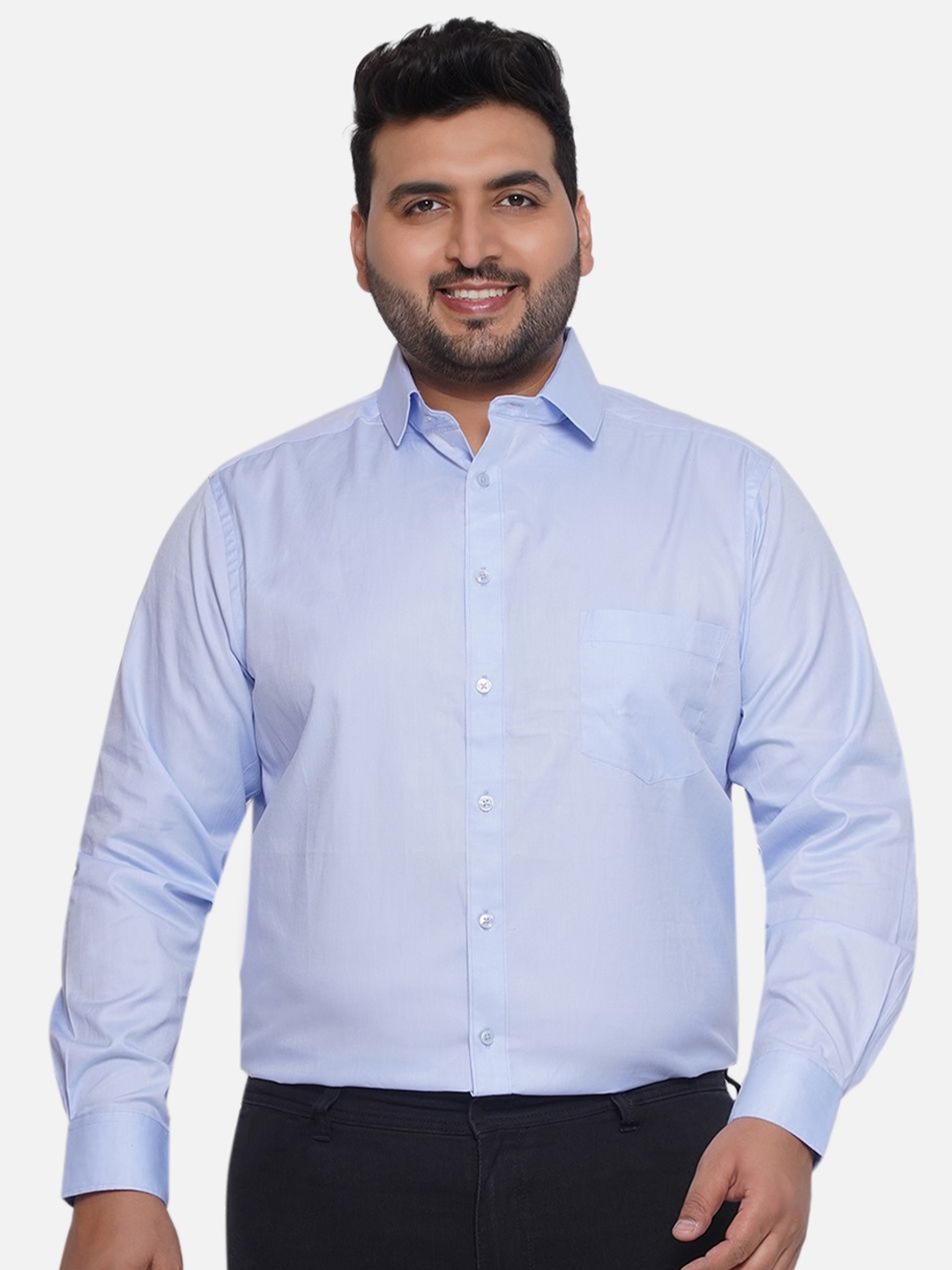 

Santonio Men Plus Size Classic Spread Collar Solid Cotton Casual Shirt, Blue