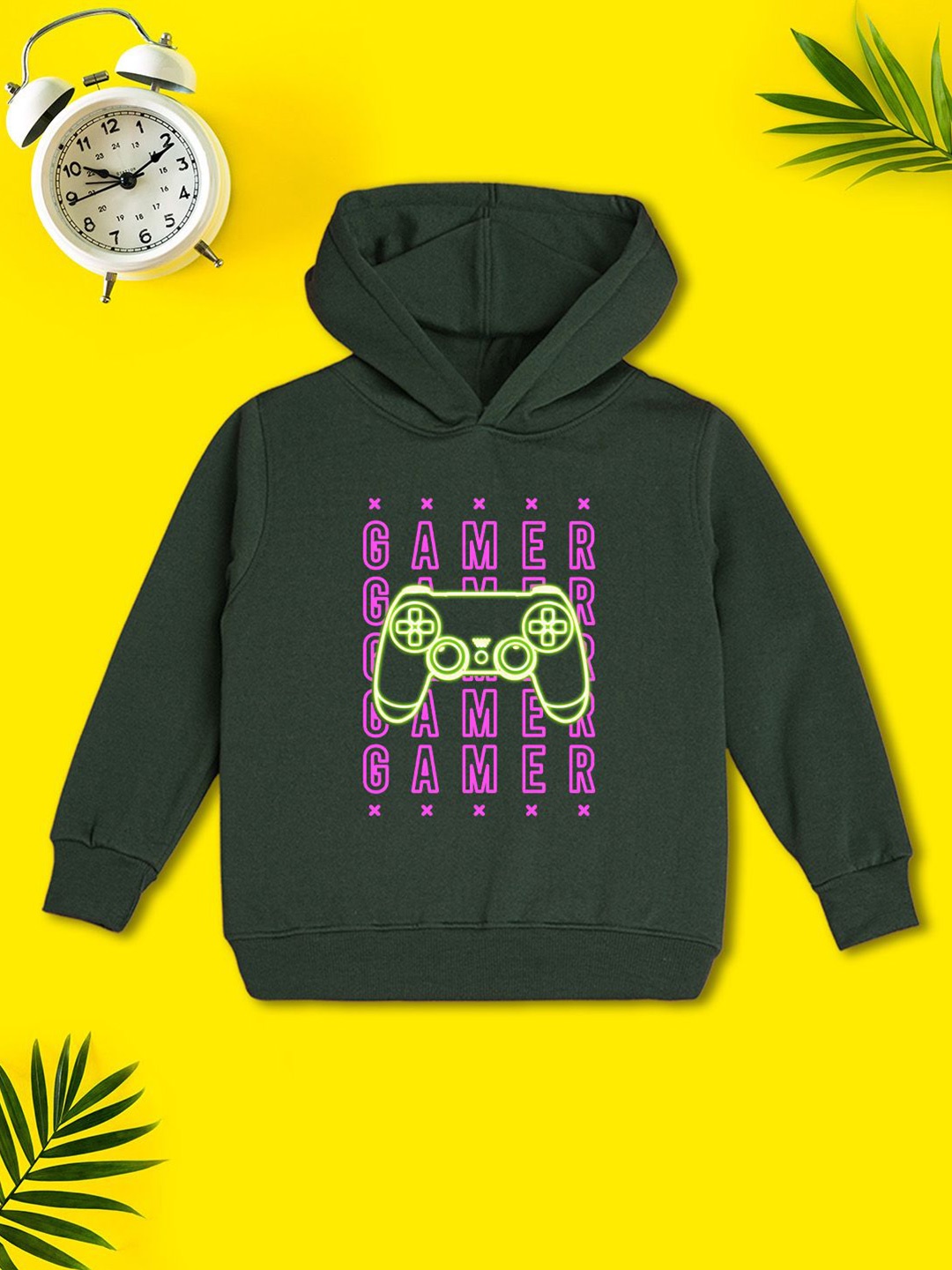 

NUSYL Boys Printed Hooded Sweatshirt, Green