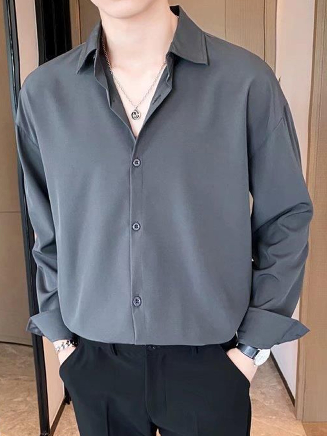

StyleCast Men Opaque Formal Shirt, Charcoal