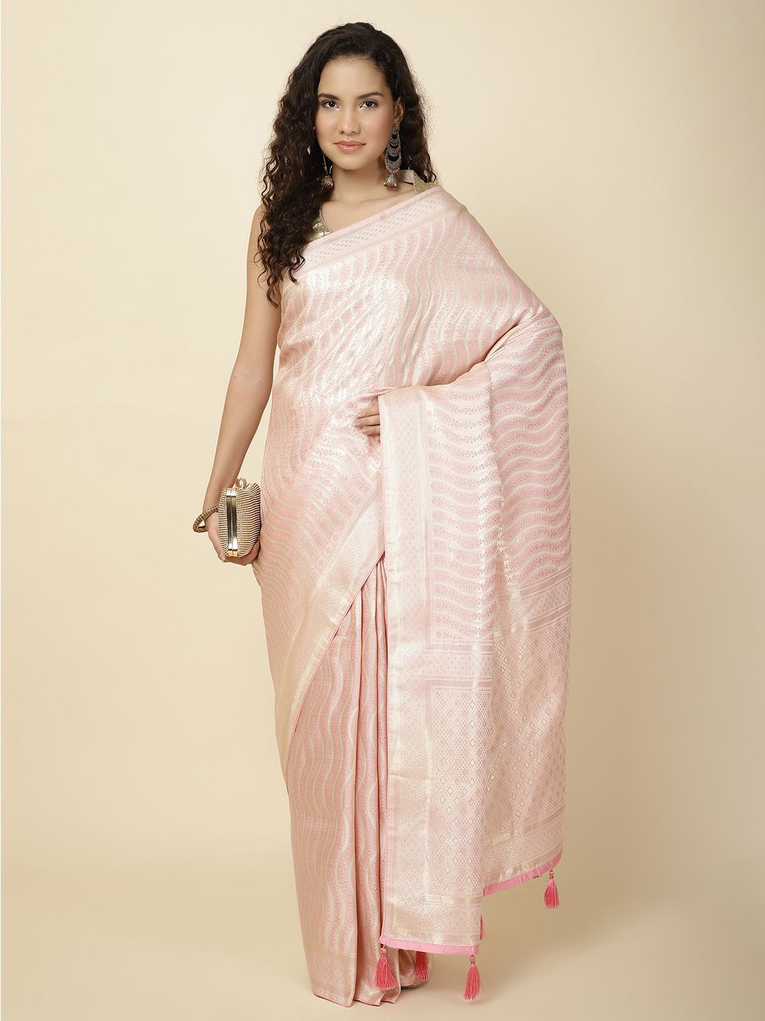 

Meena Bazaar Woven Design Zari Art Silk Banarasi Saree, Peach