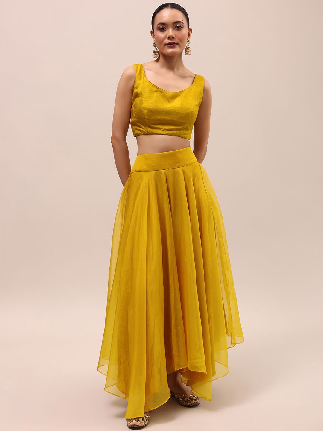

KALKI Fashion Embroidered Silk Top And Palazzo Set, Yellow
