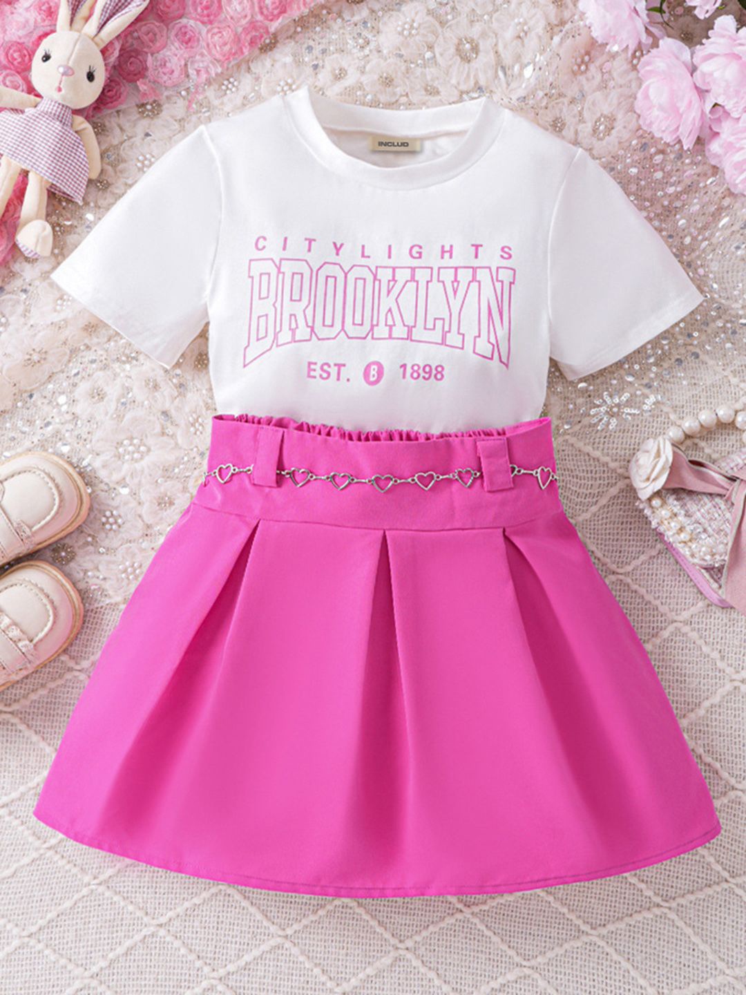 

INCLUD Girls Printed T-shirt with Skirt, White