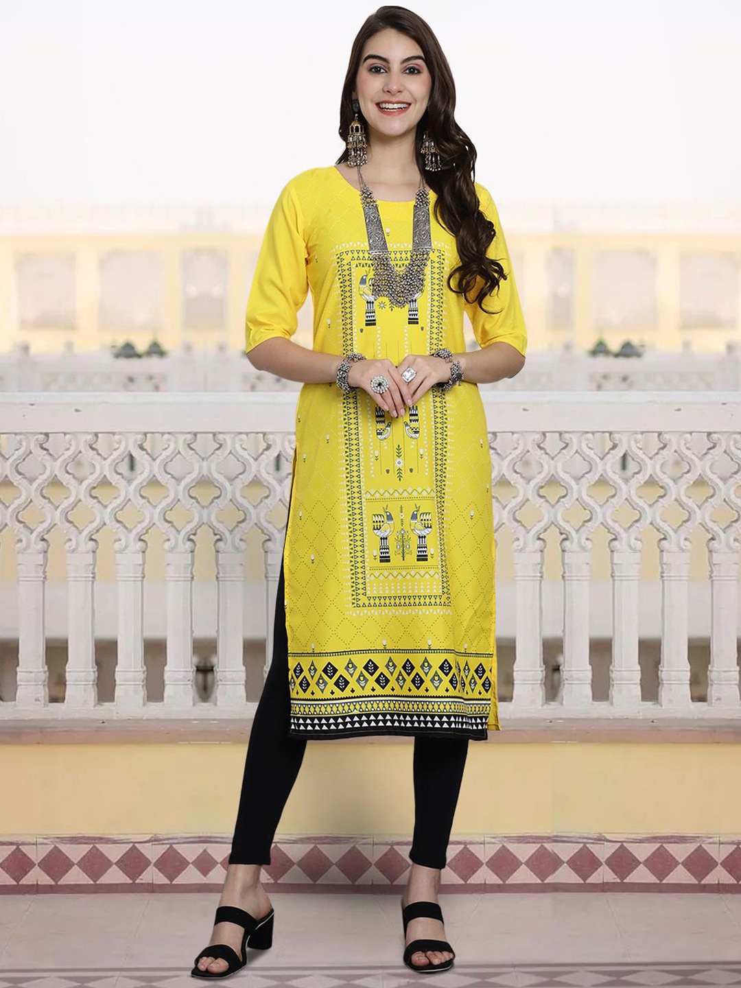 

7Threads Women Ethnic Motifs Printed Sequinned Floral Crepe Kurta, Multi