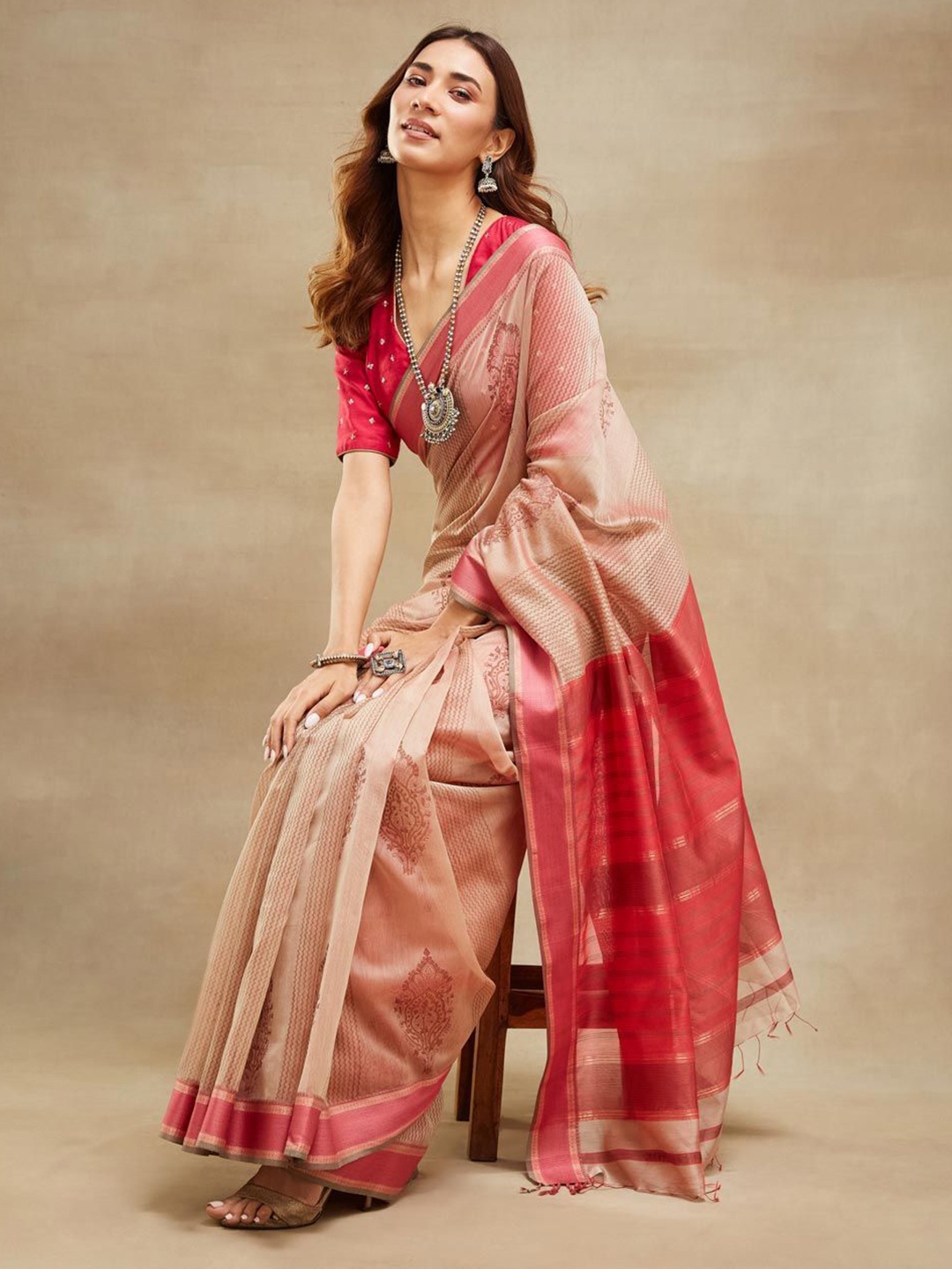 

Fabindia ethnic motif Saree, Beige
