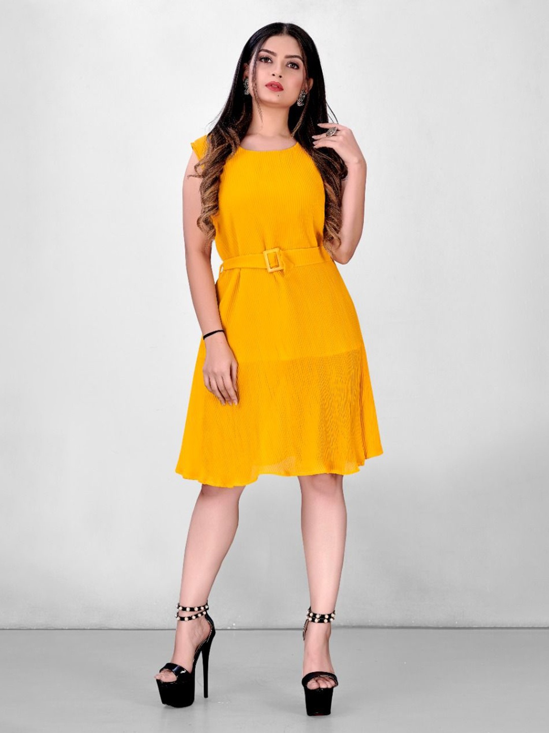 

Rujave Ruffled Georgette Fit & Flare Dress, Yellow