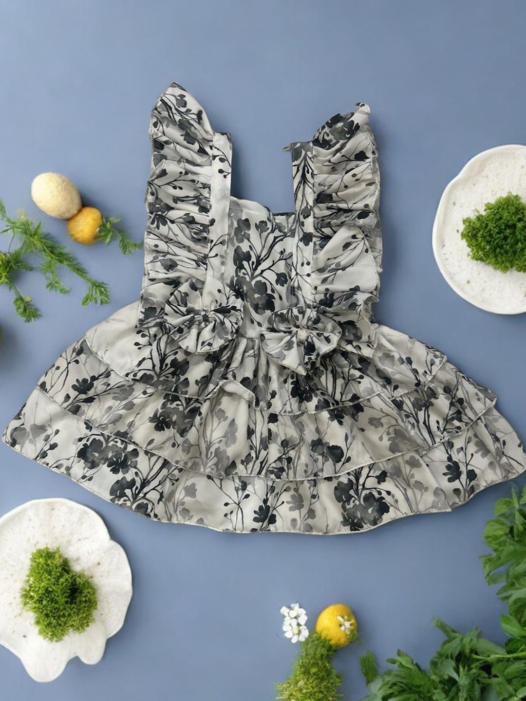 

LYTIX Floral Print Ruffled Fit & Flare Dress, White