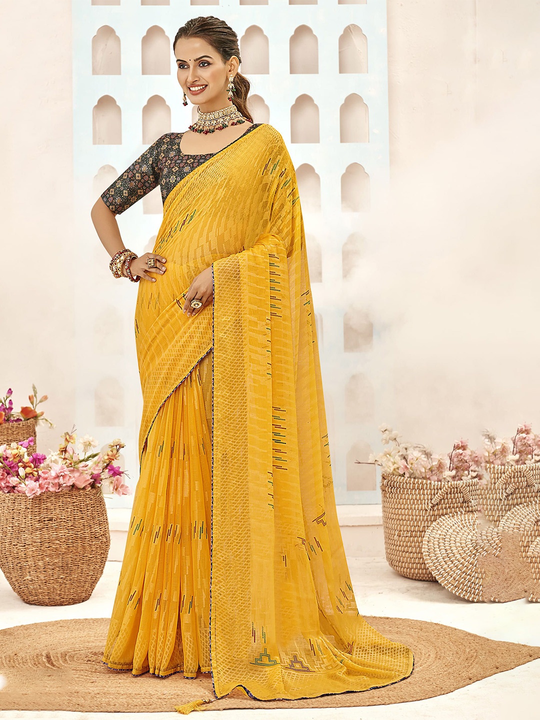 

NIRMAL CREATION pure Silk printed saree, Yellow