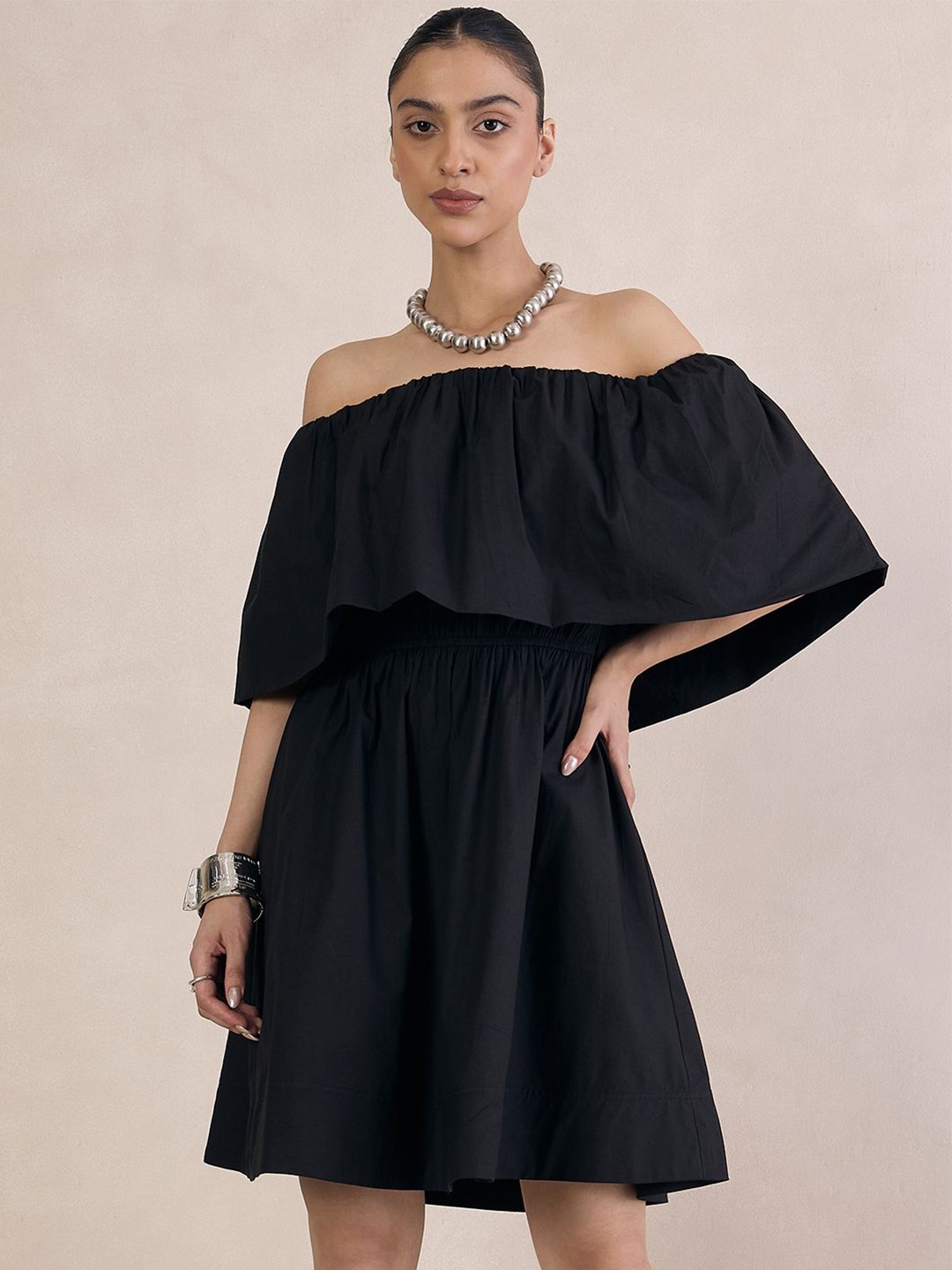 

FEMMELLA Women Off-Shoulder A-Line Above Knee Dress, Black
