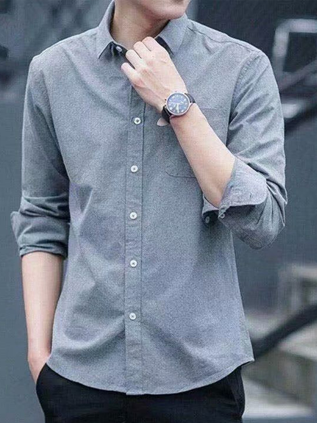 

StyleCast Men Slim Fit Opaque Faded Casual Shirt, Grey