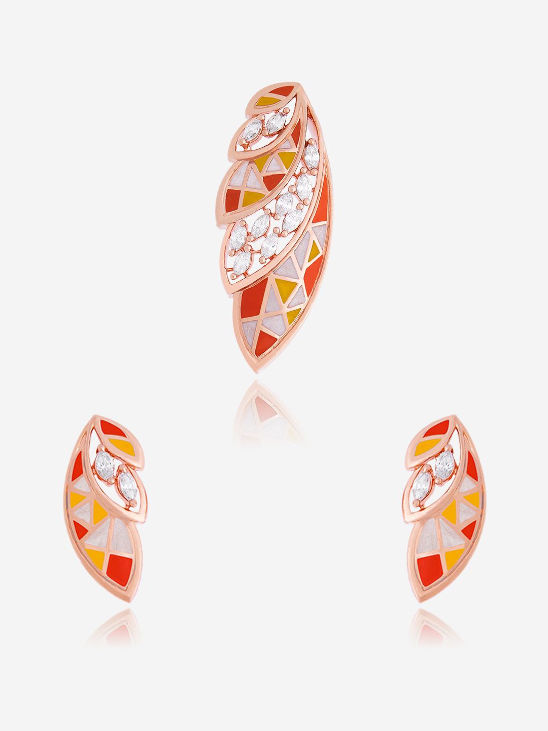 

Kushal's Fashion Jewellery Rose Gold Plated Cubic Zirconia Studded Pendant Set