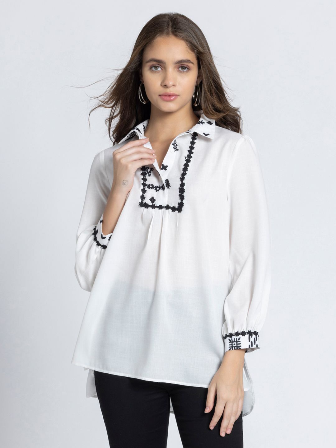 

Shaye Printed Shirt Collar Tunic, White