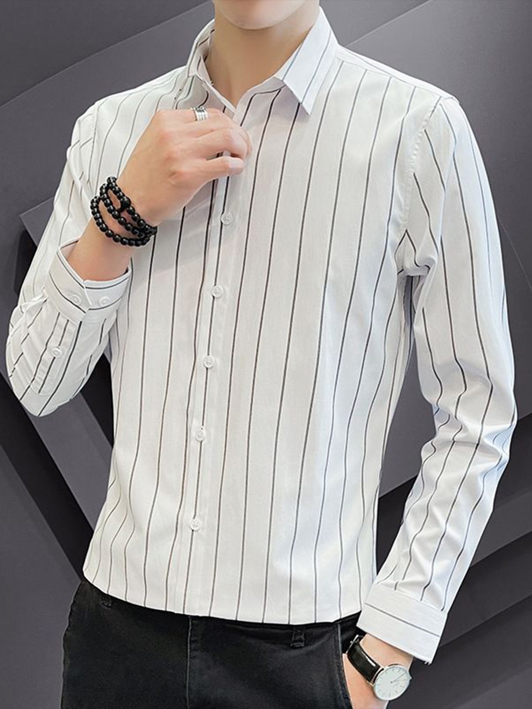 

StyleCast Men Slim Fit Opaque Striped Formal Shirt, White