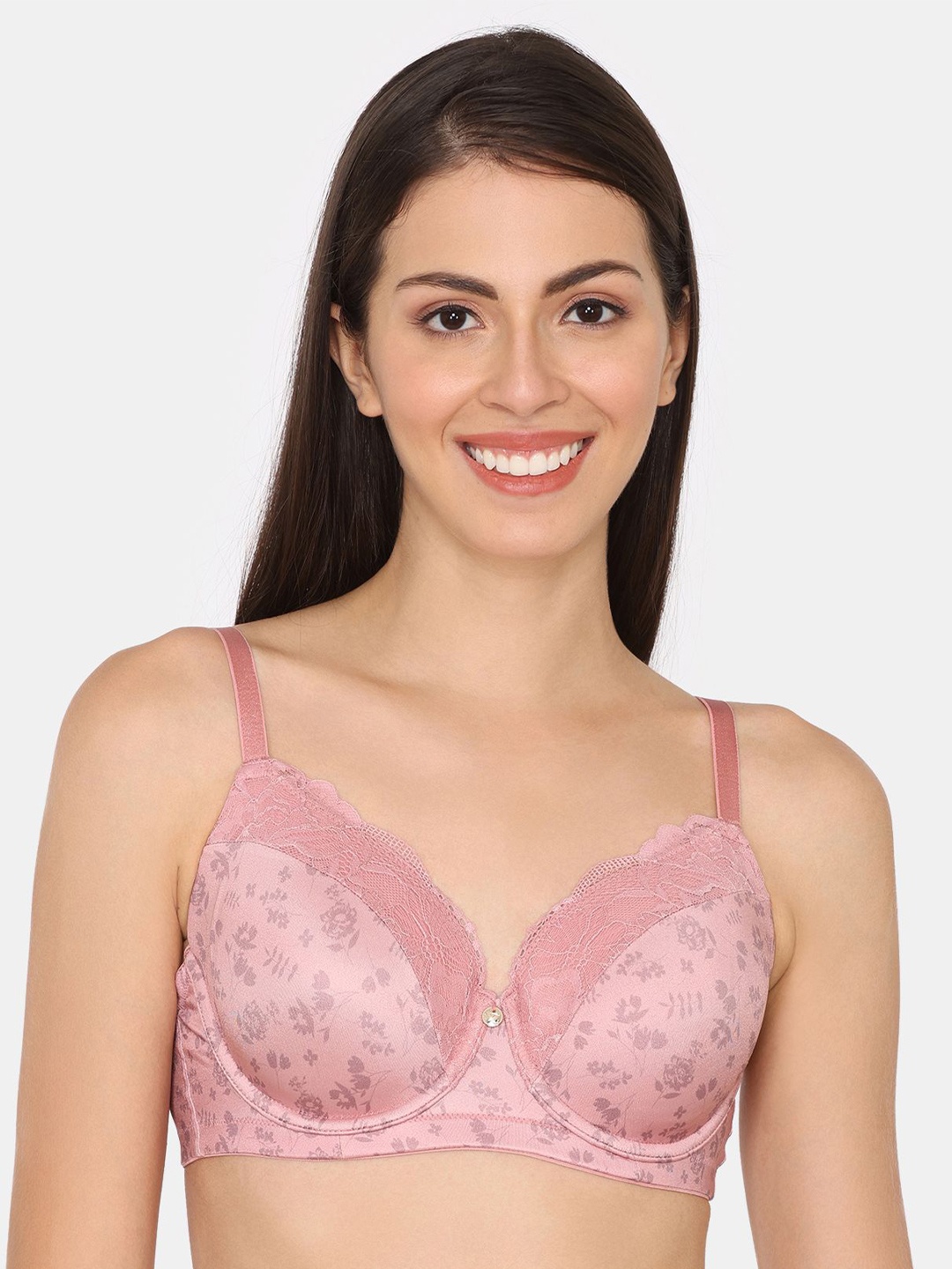 

Zivame Floral Bralette Bra Medium Coverage Underwired Lightly Padded, Pink