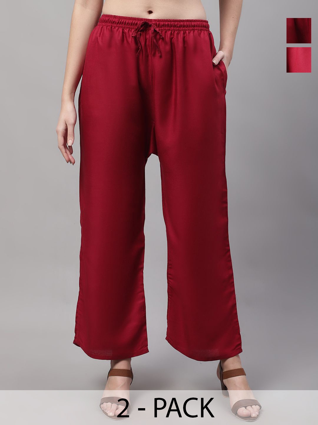 

Jinfo Women Pack of 2 Solid Ethnic Palazzos, Maroon