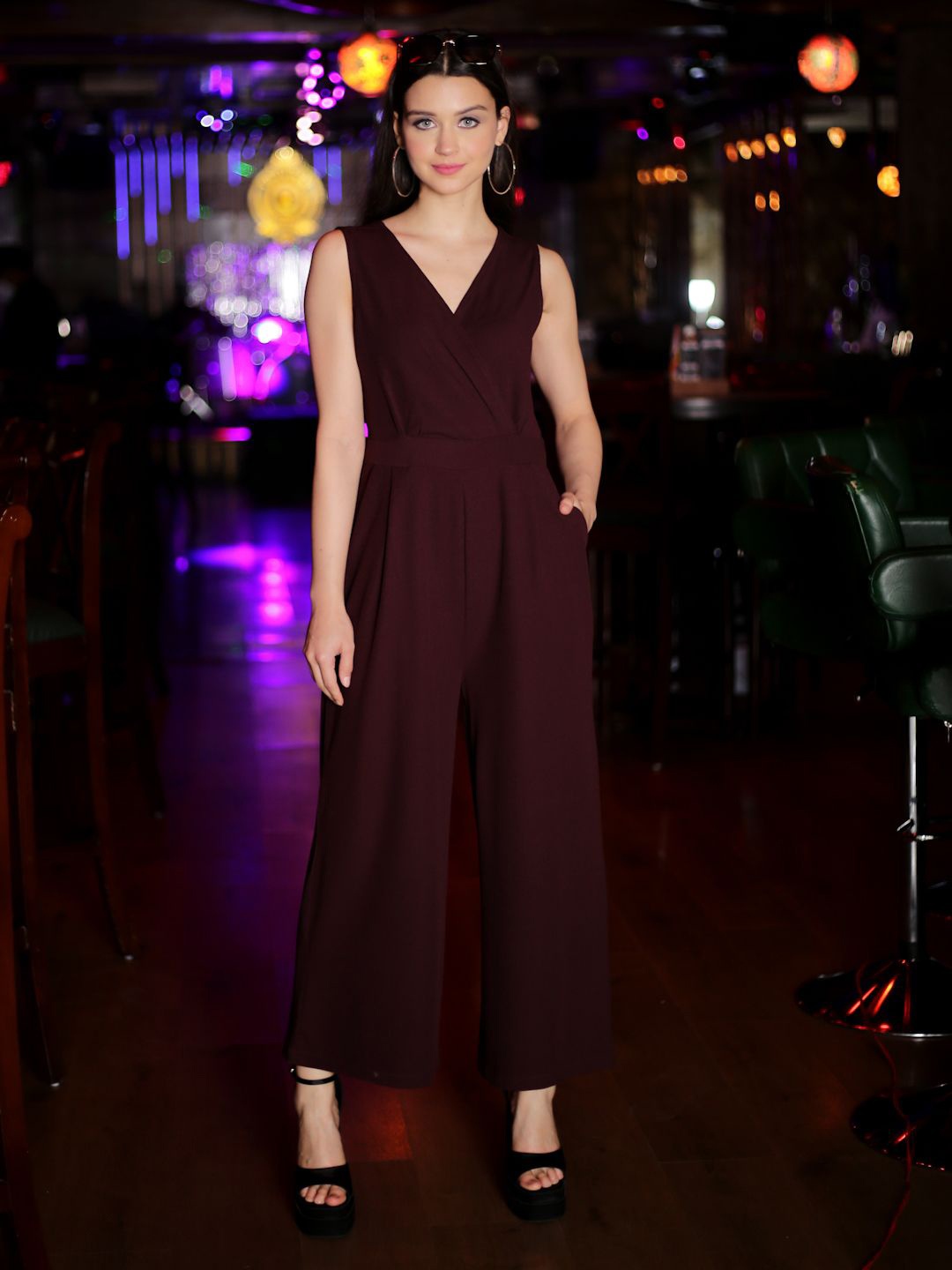 

Sera Basic Jumpsuit with Lace Inserts, Burgundy