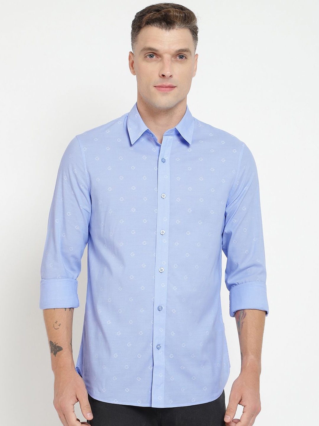 

GUESS Men Opaque Casual Shirt, Blue