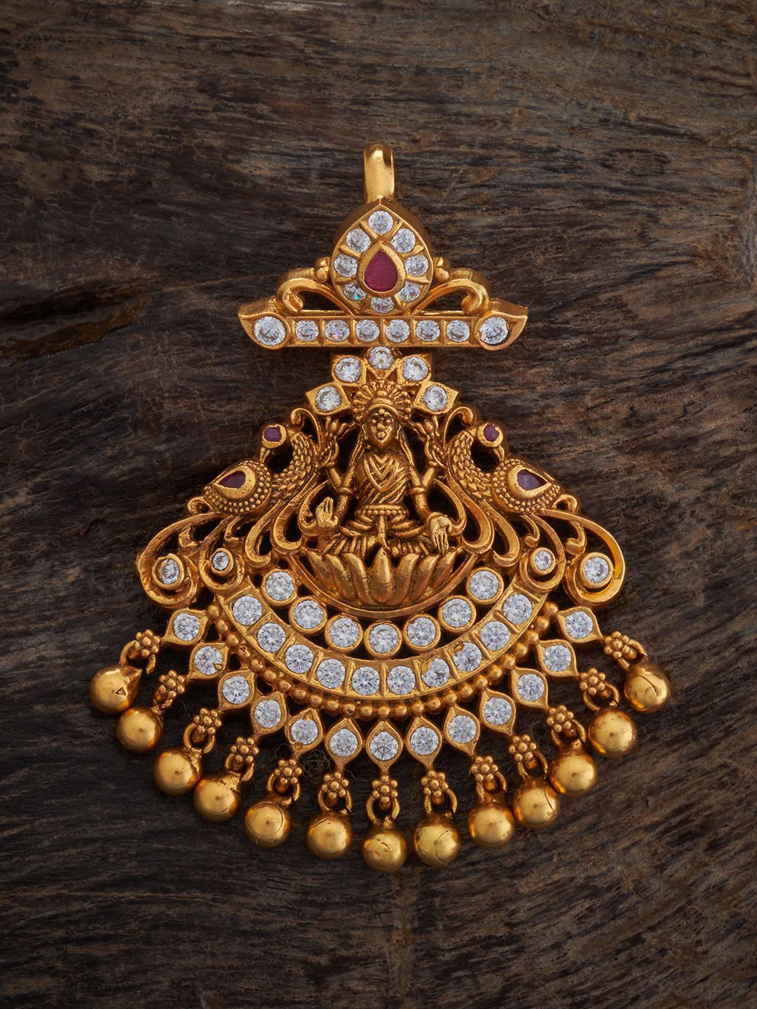 

Kushal's Fashion Jewellery 92.5 Pure Silver Gold-Plated Ruby Stone-Studded Pendant