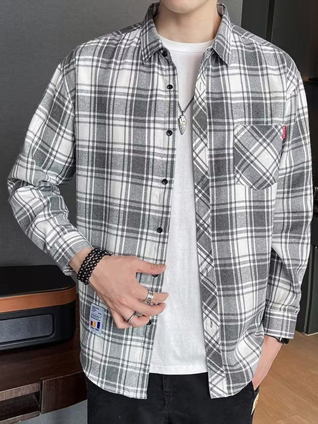 

StyleCast Men Tartan Checks Opaque Checked Casual Shirt, Grey