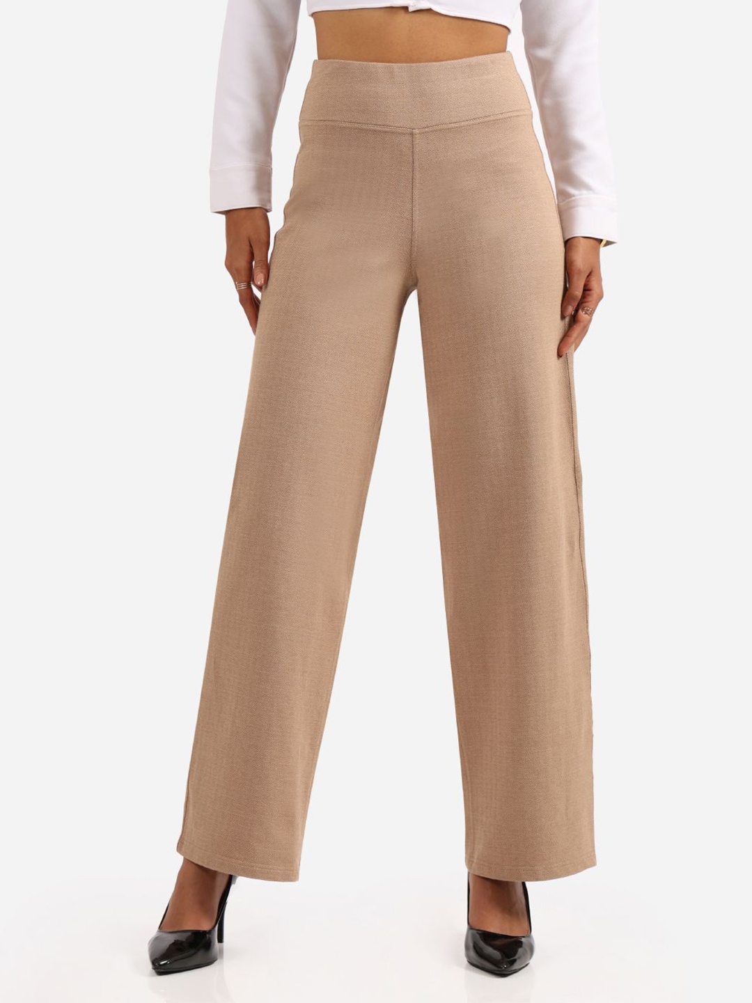 

Blissclub Women Loose Fit High-Rise Wrinkle Free Trousers, Beige
