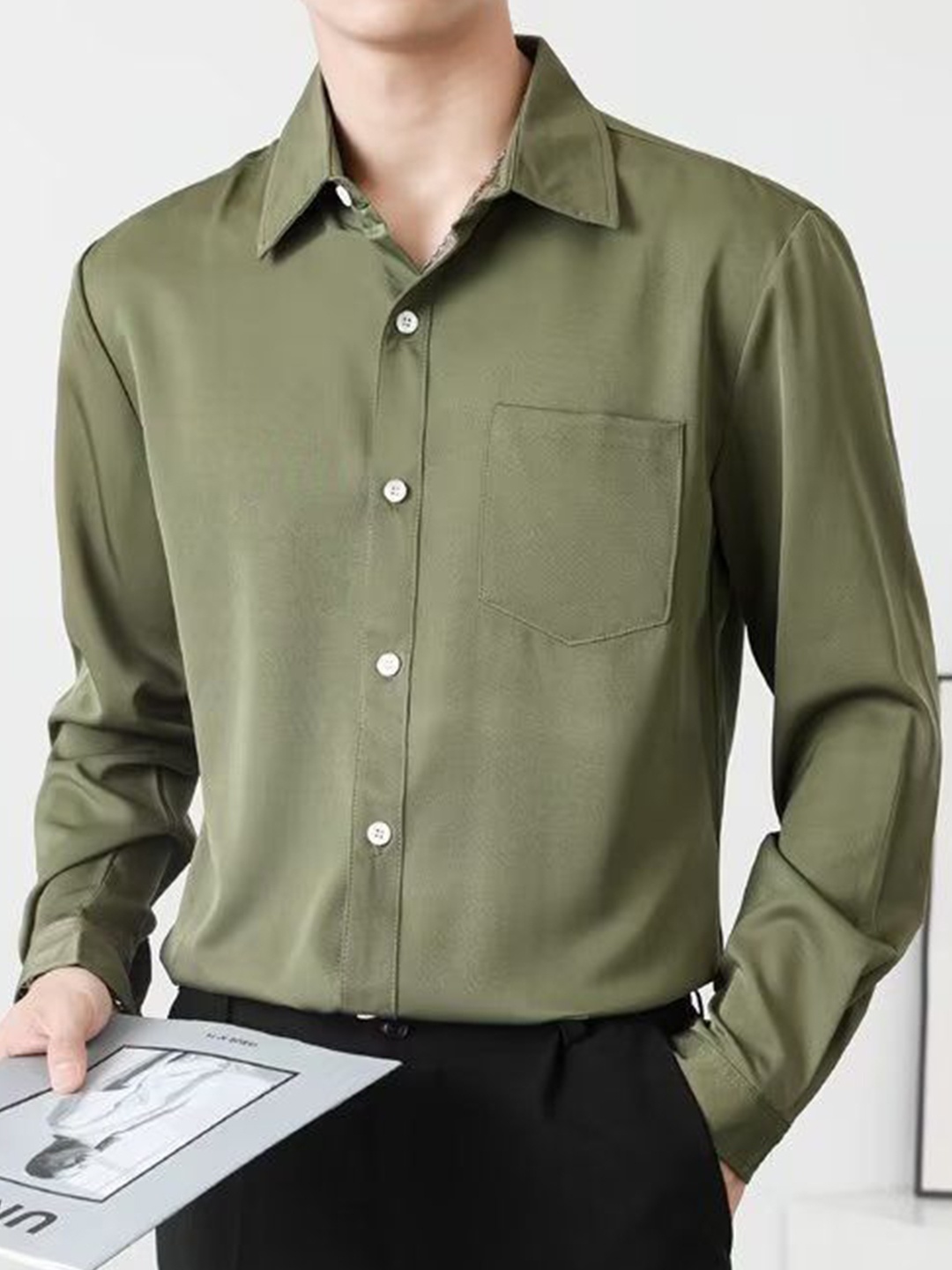 

StyleCast Men Opaque Formal Shirt, Olive