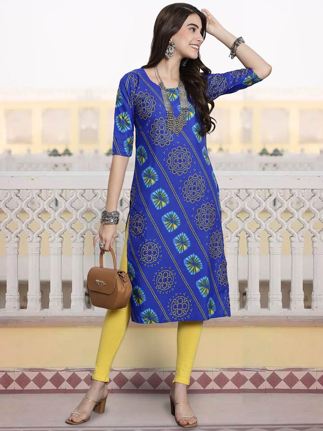 

7Threads Abstract Printed Straight Kurta, Blue