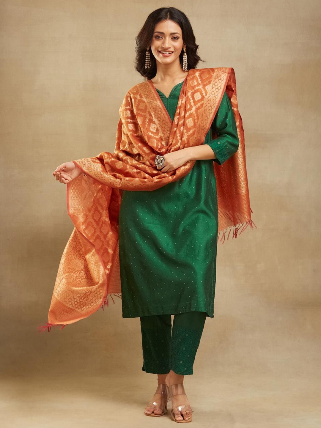 

Fabindia Ethnic Motifs Woven Design Cotton Silk Dupatta With Zari, Rust