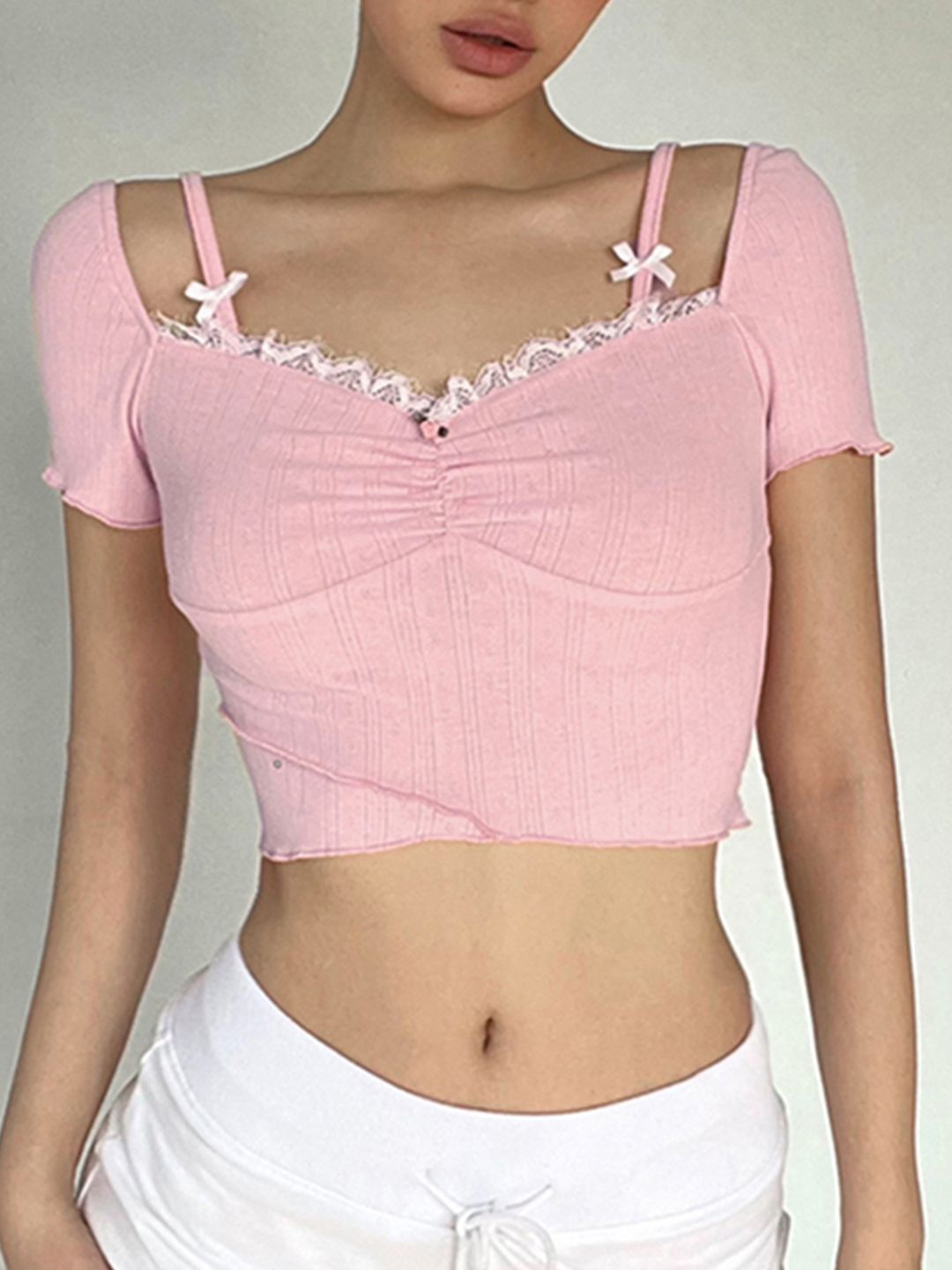 

StyleCast Women Solid V-Neck Cotton Top, Pink