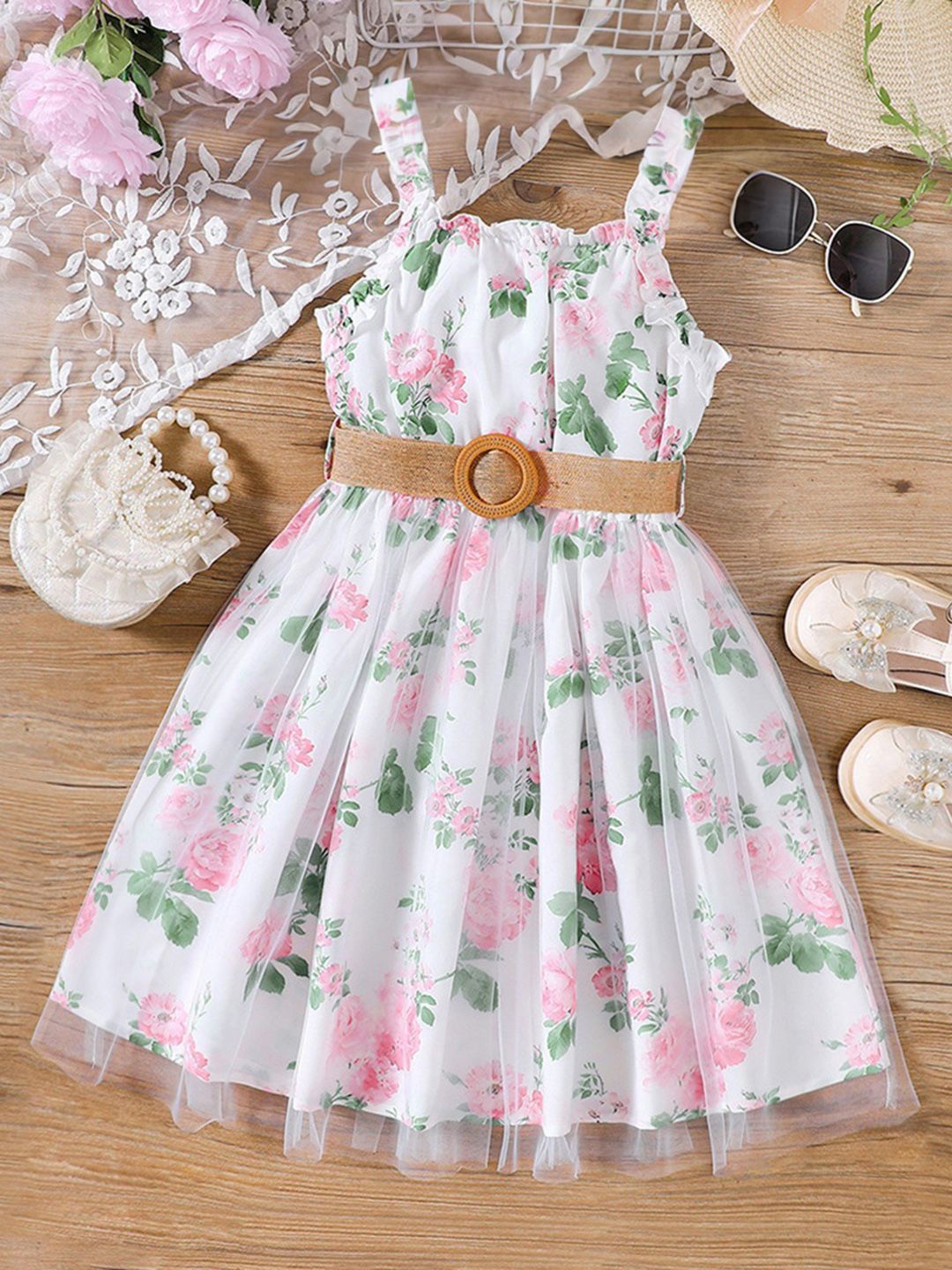 

INCLUD Floral Print Fit & Flare Dress, White