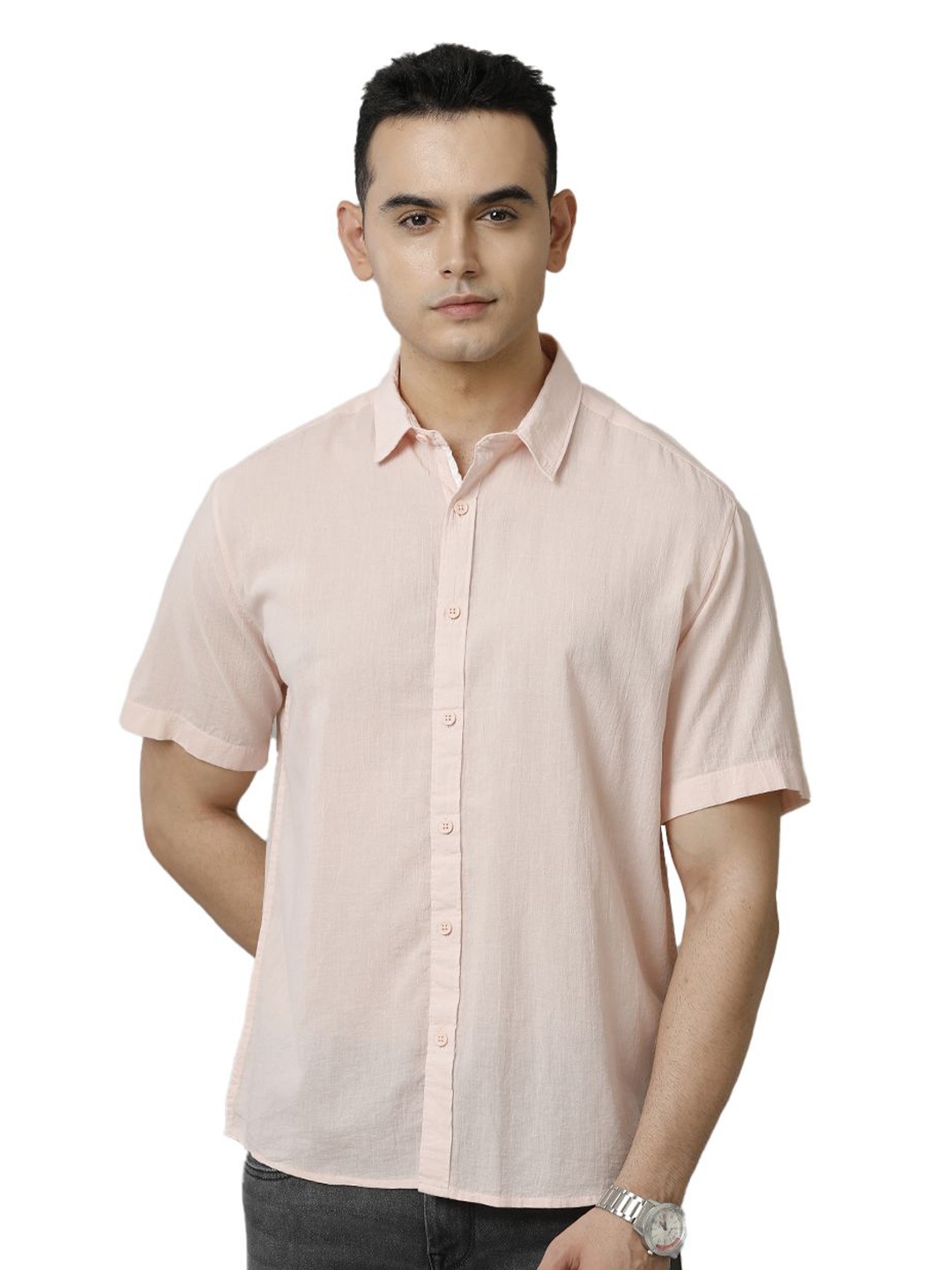 

Voi Jeans Men Boxy Opaque Casual Shirt, Rose