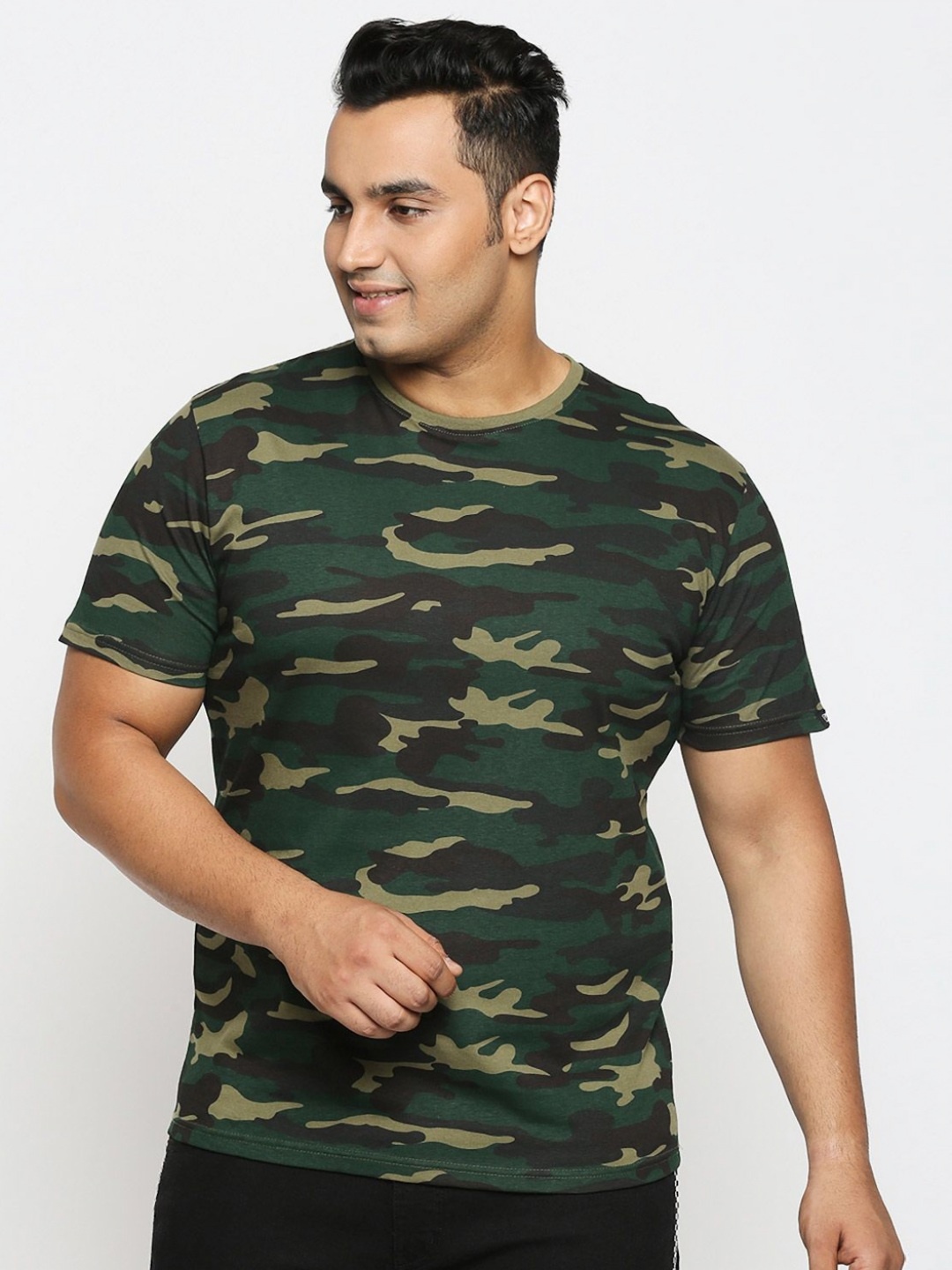 

Wear Your Opinion Plus Size Camouflage Printed Round Neck Cotton T-shirt, Green