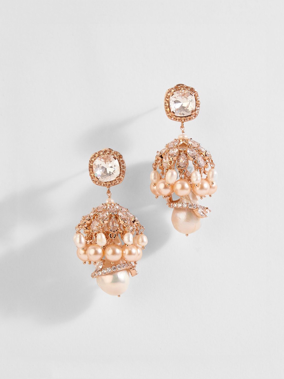 

Outhouse 22KT Gold Plated Stone Studded & Beaded Contemporary Drop Earrings, Rose gold