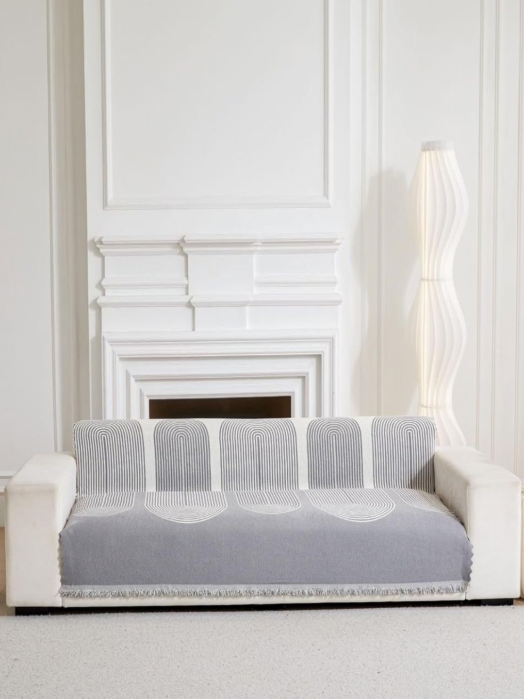 

HomeCloud Grey & White Printed Cotton Reversible 3 Seater Sofa Cover