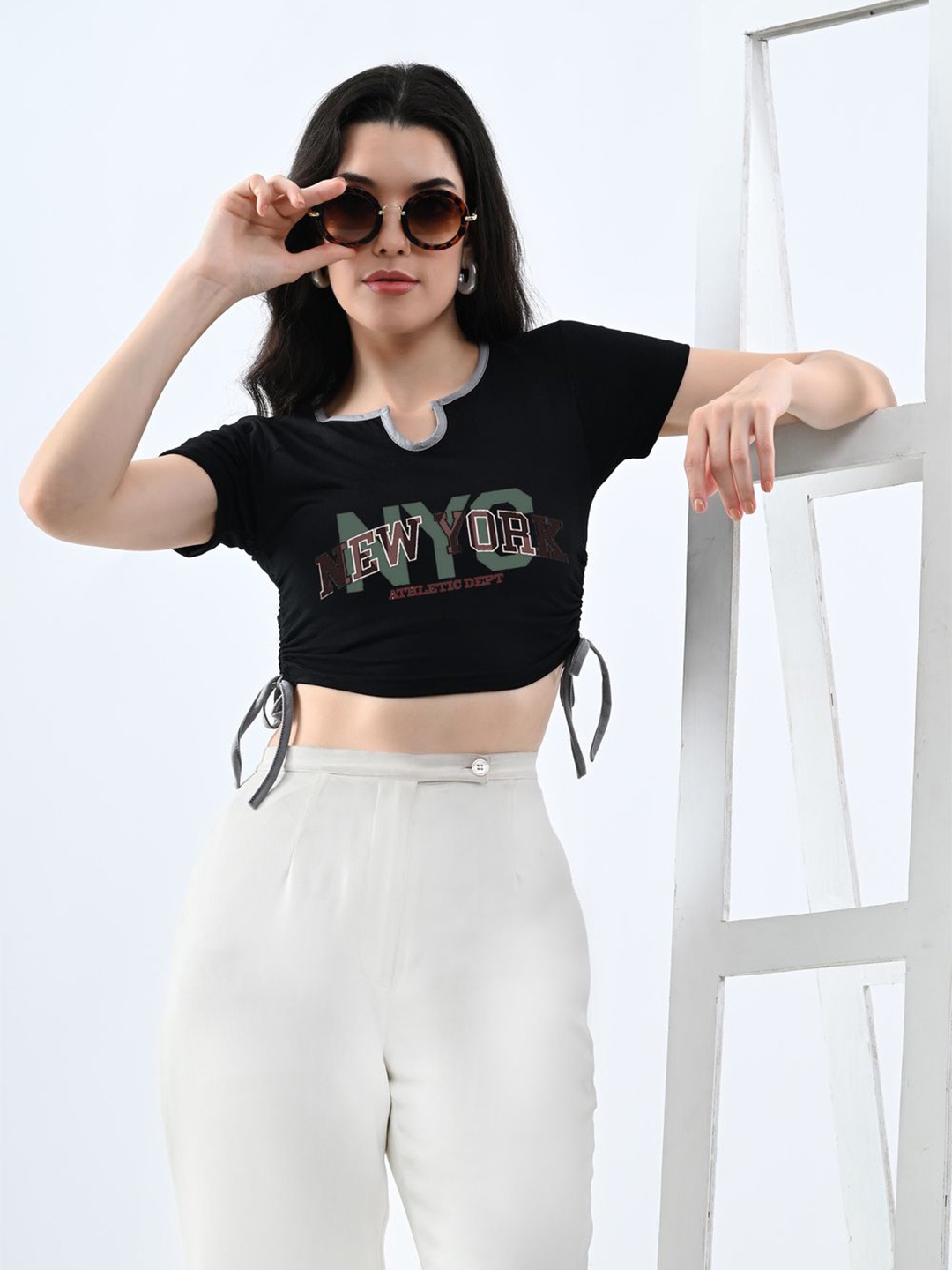 

CLAFOUTIS Print Cotton Crop Top, Black