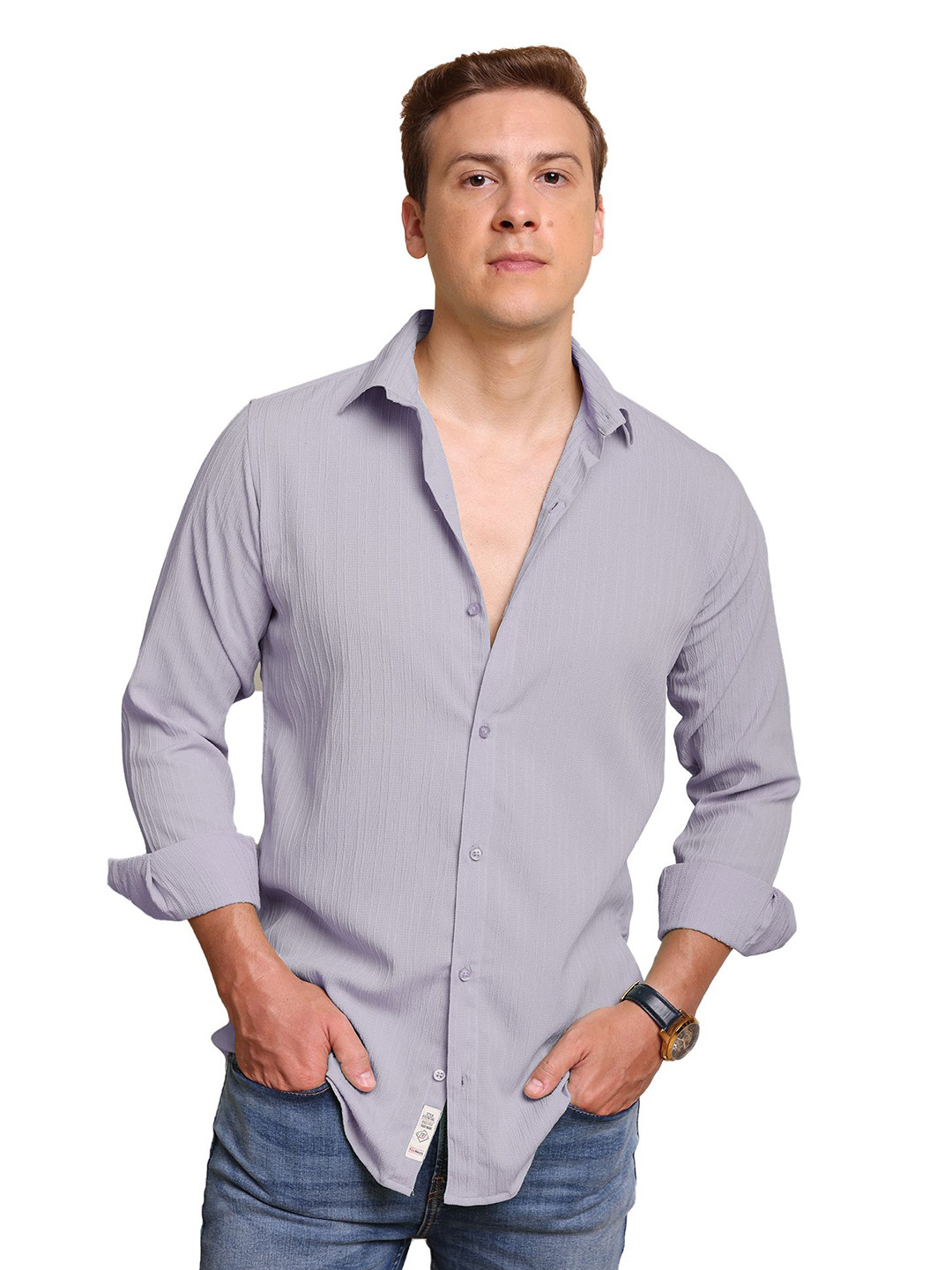 

FILO HEVIS Men Classic Popcorn Striped Casual Shirt, Grey