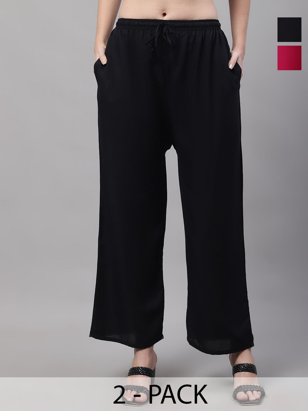

Jinfo Women Pack of 2 Solid Ethnic Palazzos, Black