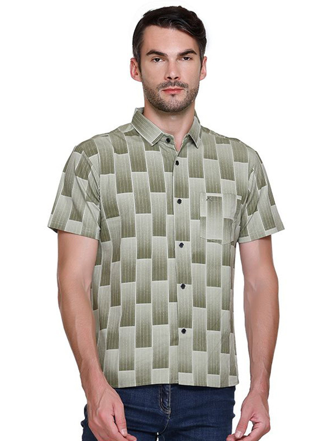 

ARRAY Men Printed Polo Collar Ethnic Pockets T-shirt, Green