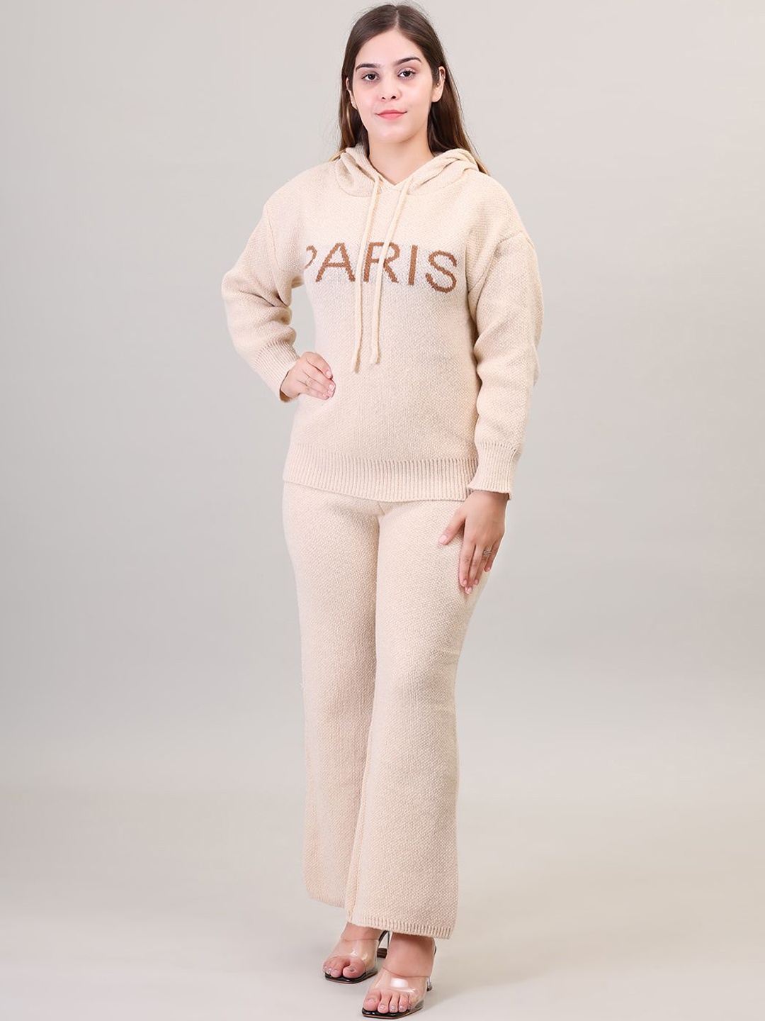 

Camey Printed Hooded Woollen Sweatshirt & Trouser, Beige