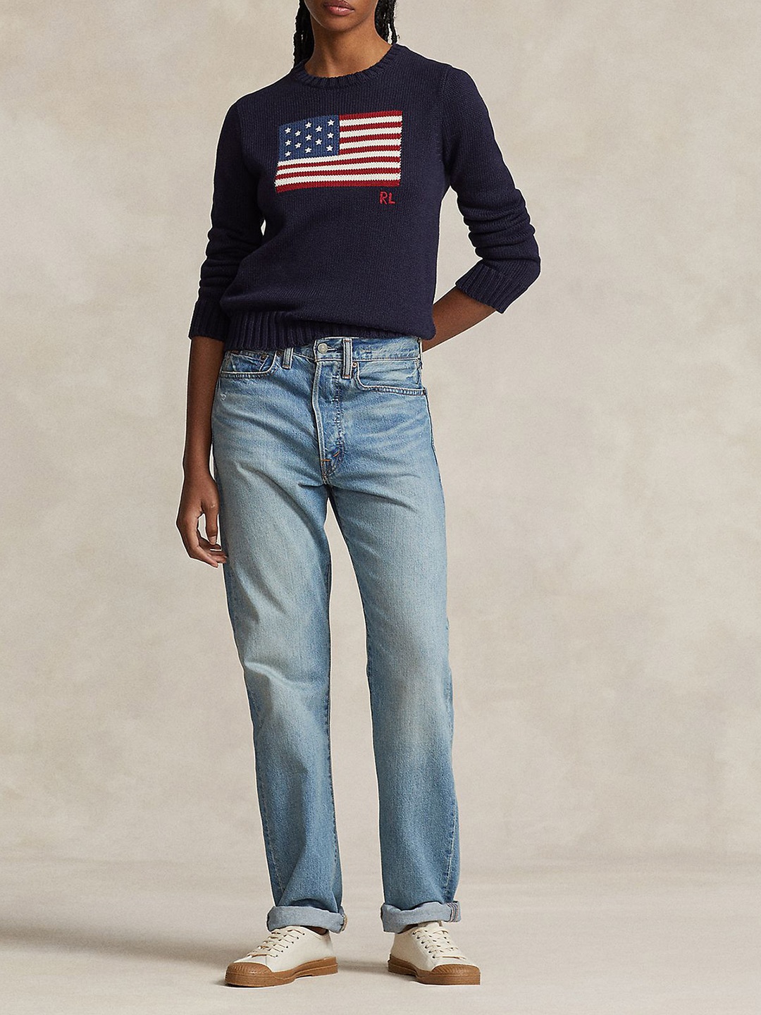 

Polo Ralph Lauren Women Printed Pure Cotton Crewneck Sweater, Navy blue