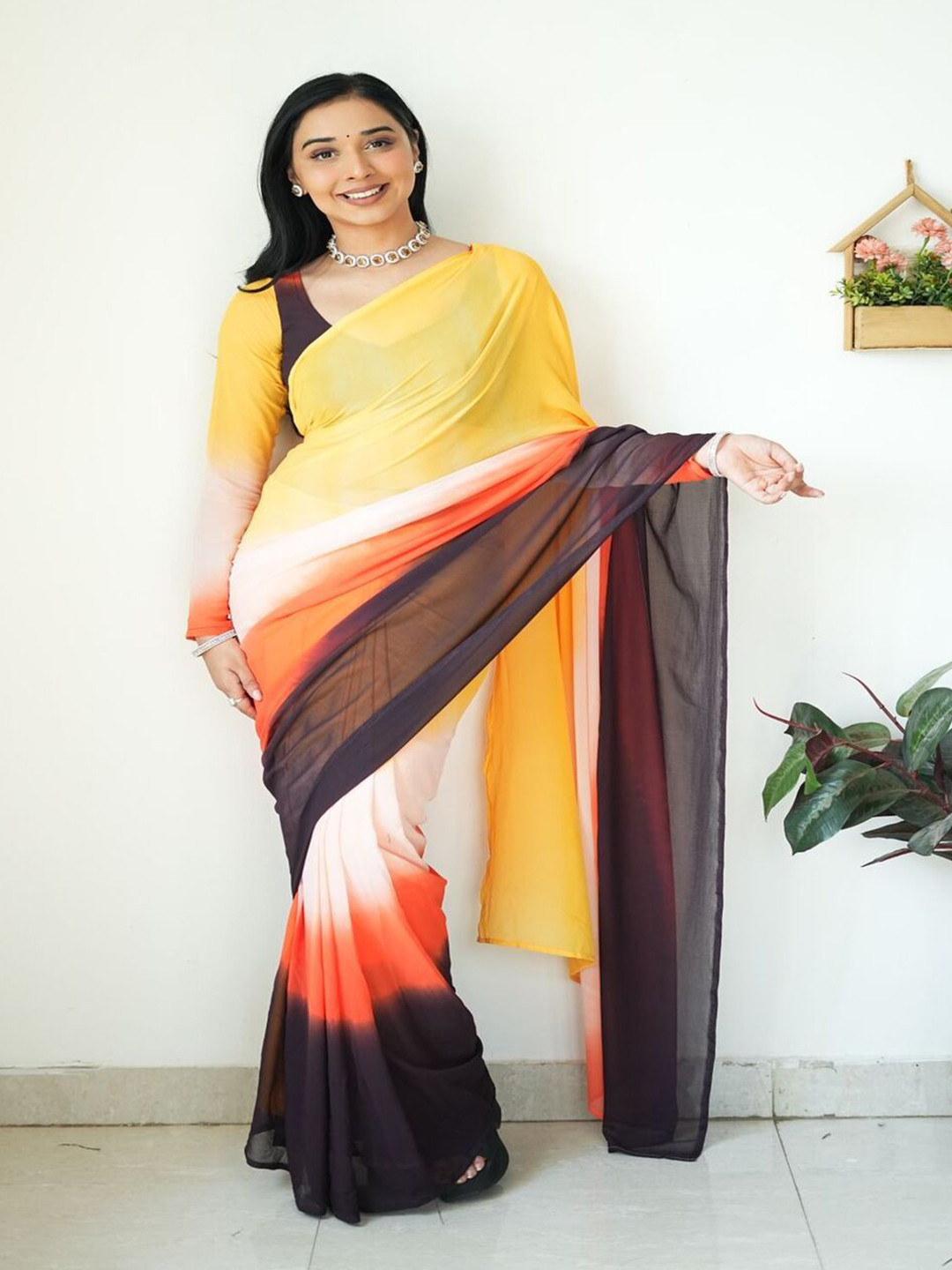

SANJANA SILK Ombre Pure Georgette Saree, Yellow