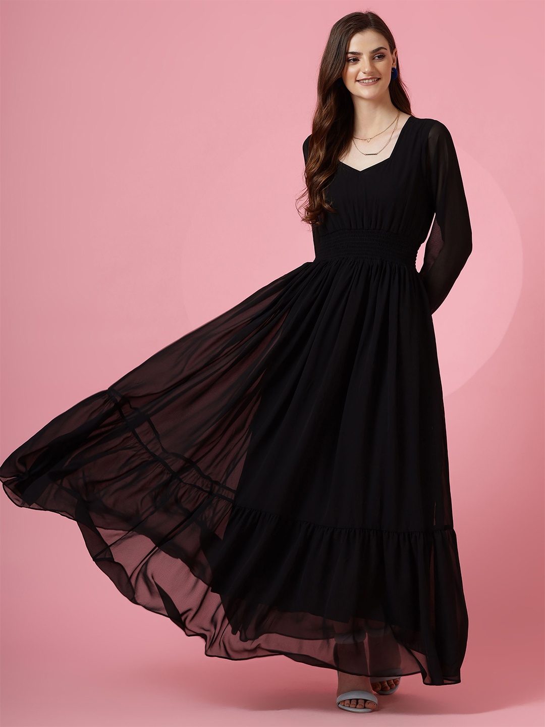 

SHEETAL Associates Georgette Fit & Flare Maxi Dress, Black