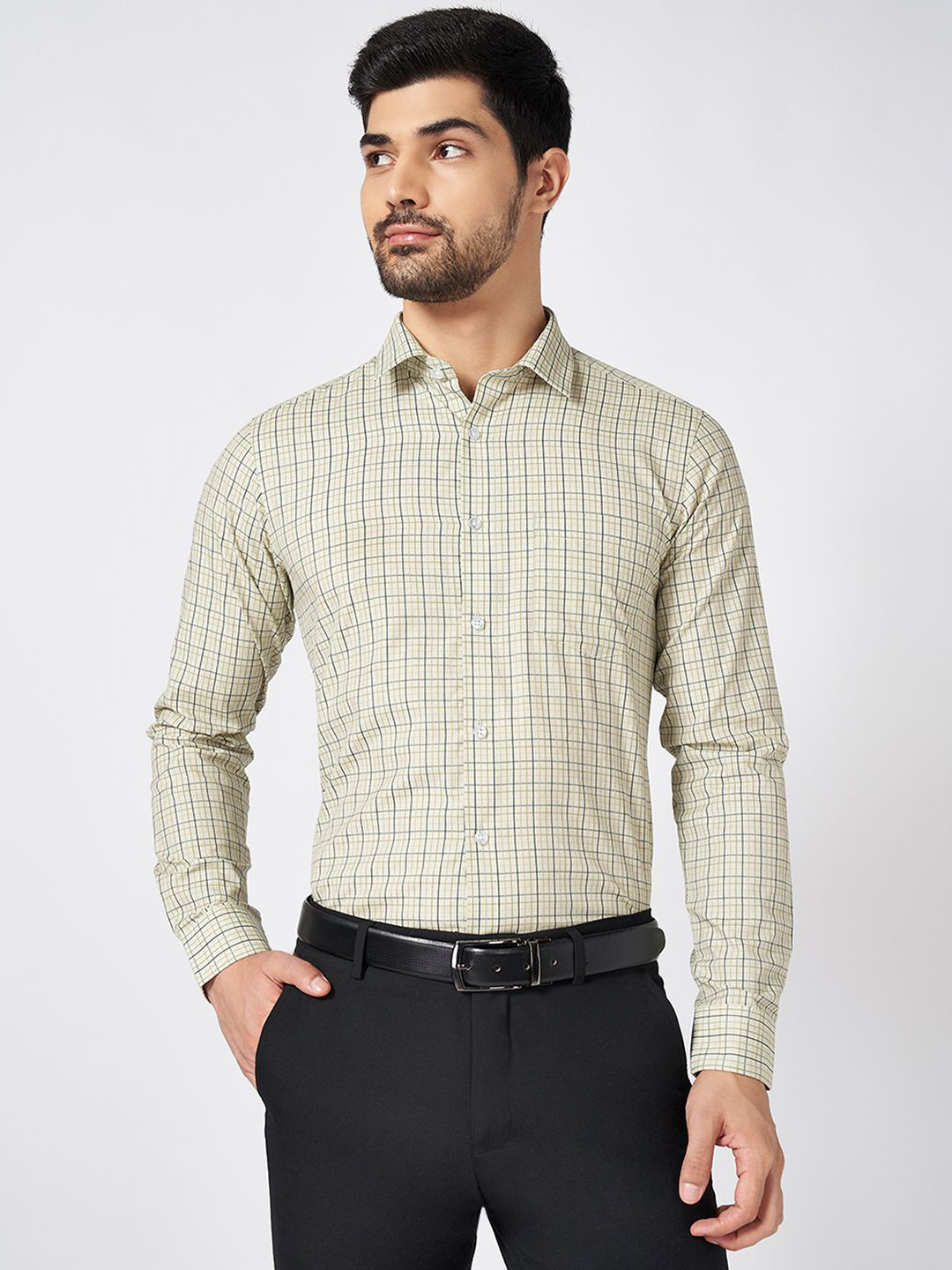 

BYFORD by Pantaloons Men Spread Collar Tartan Checked Slim Fit Formal Shirt, Off white