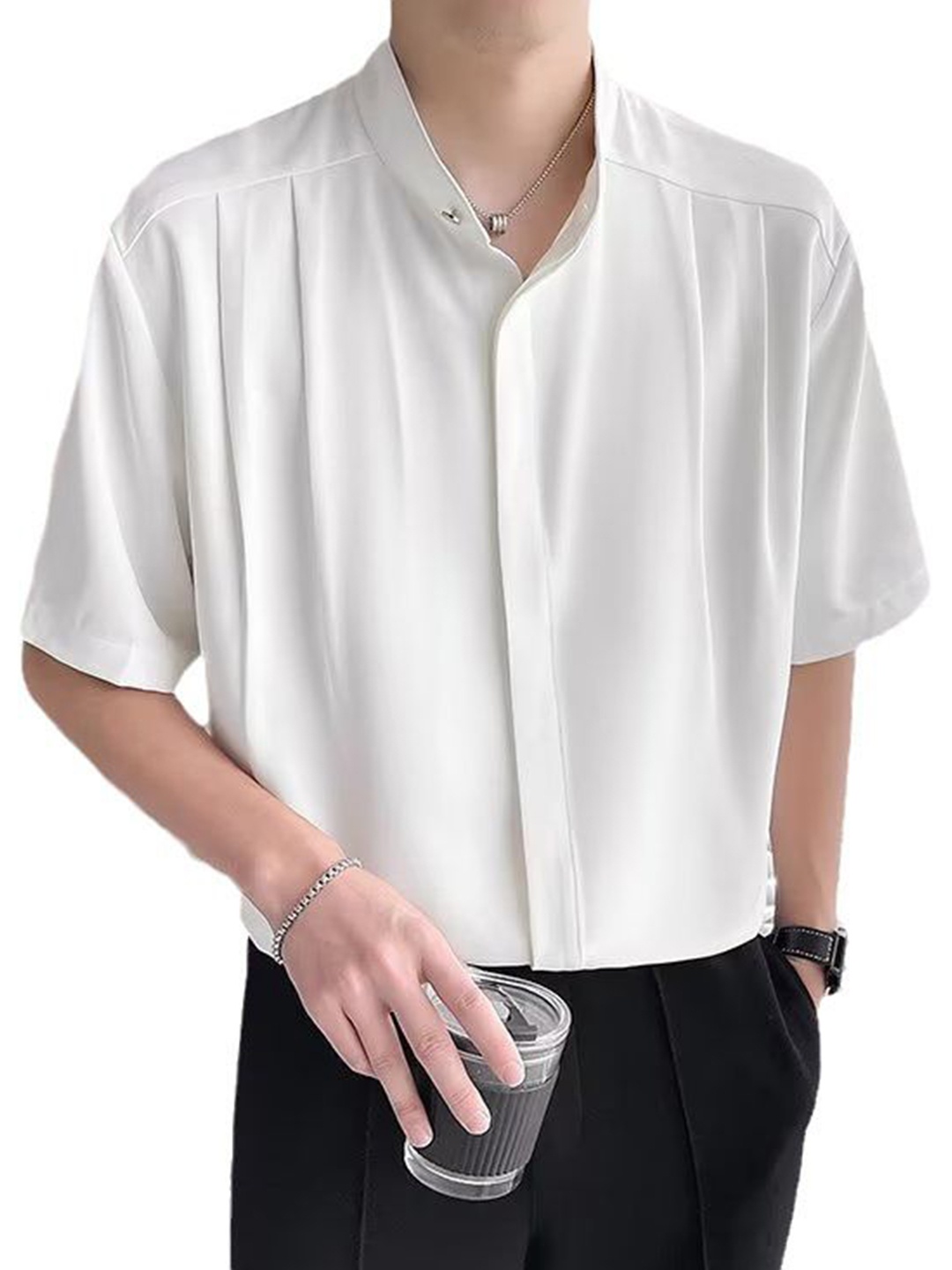 

StyleCast Men Opaque Striped Party Shirt, White