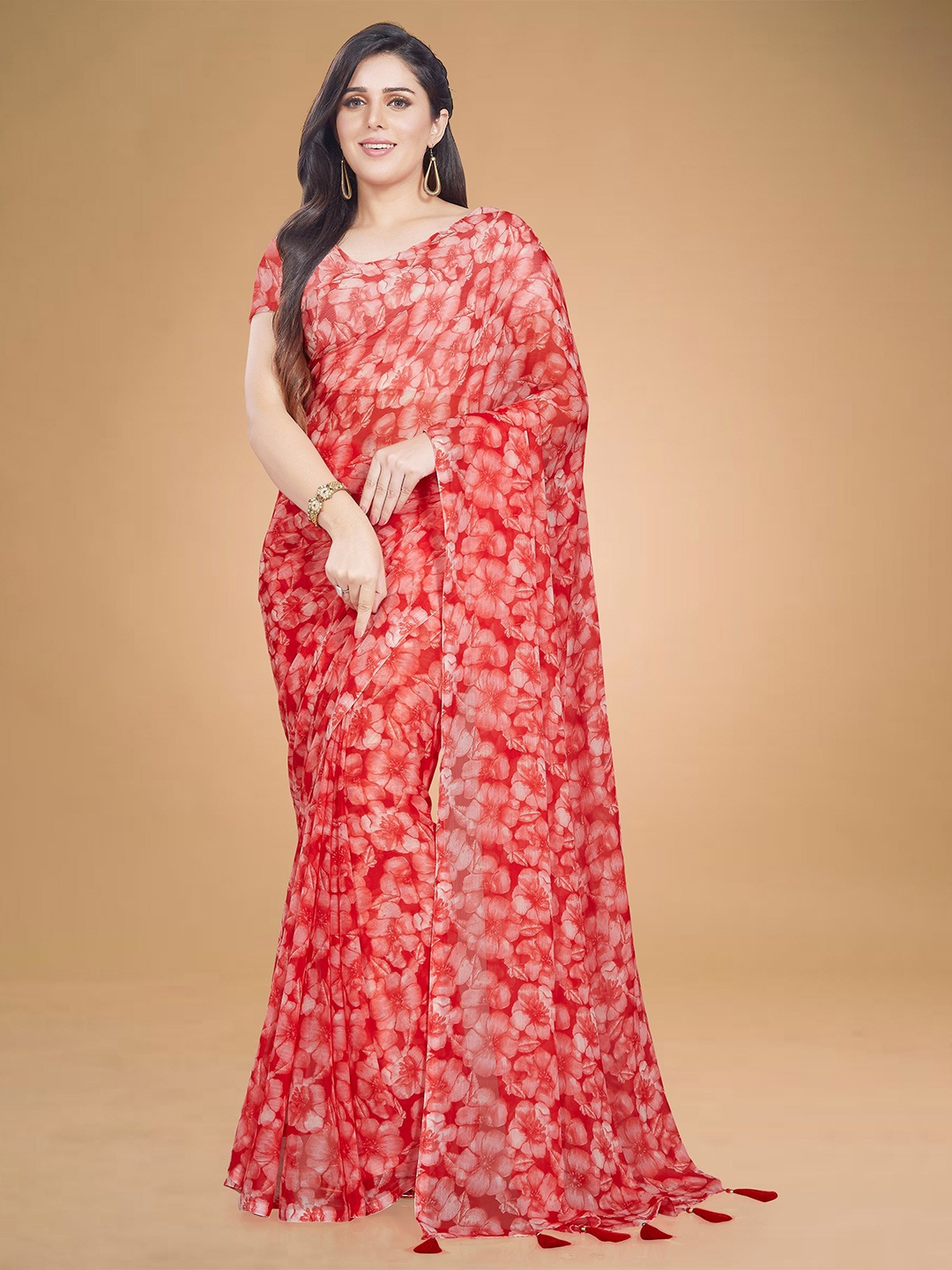 

Rani Saahiba Floral Printed Saree, Red