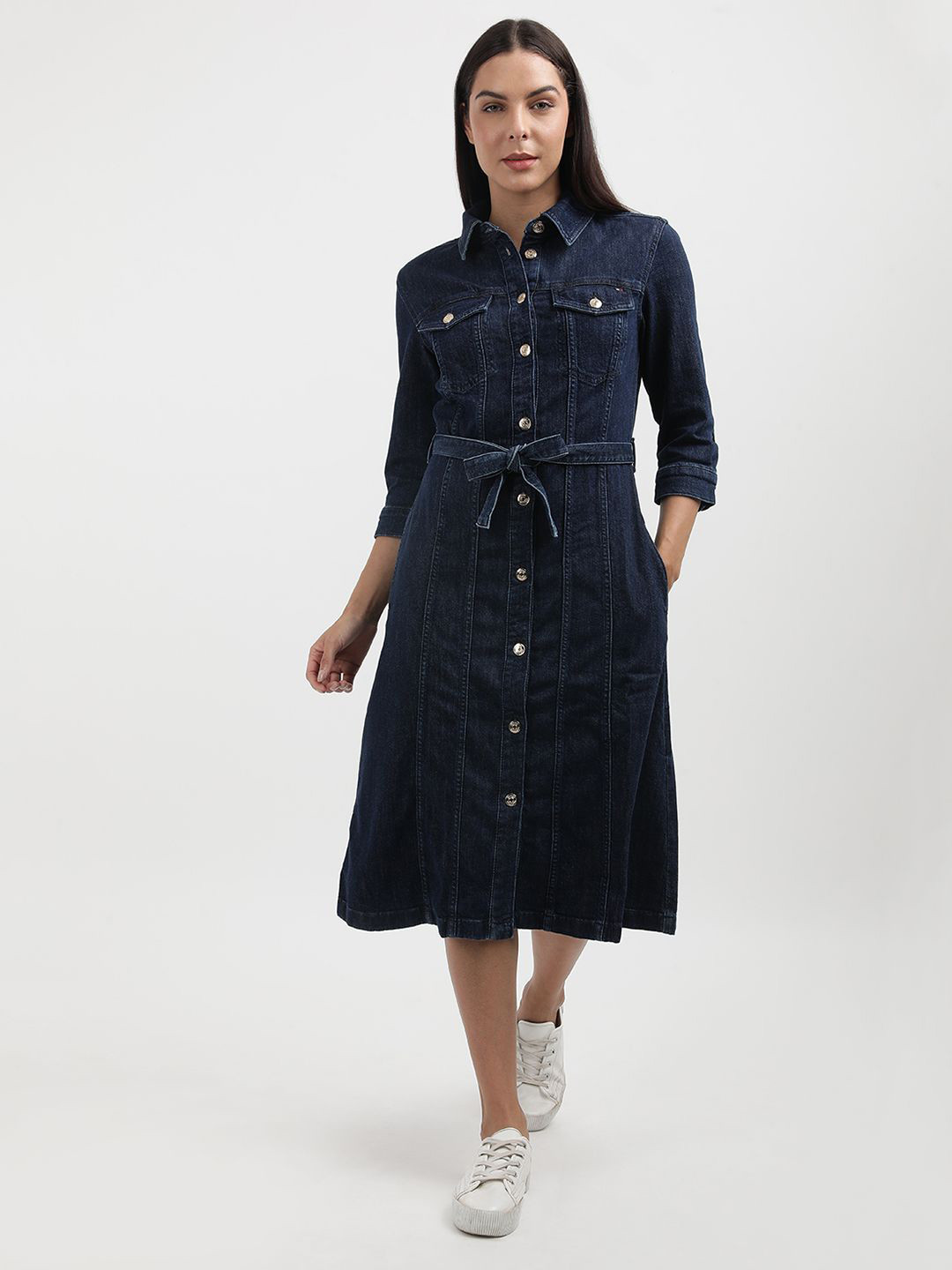 

Tommy Hilfiger cotton Shirt Collar Midi Dress, Navy blue