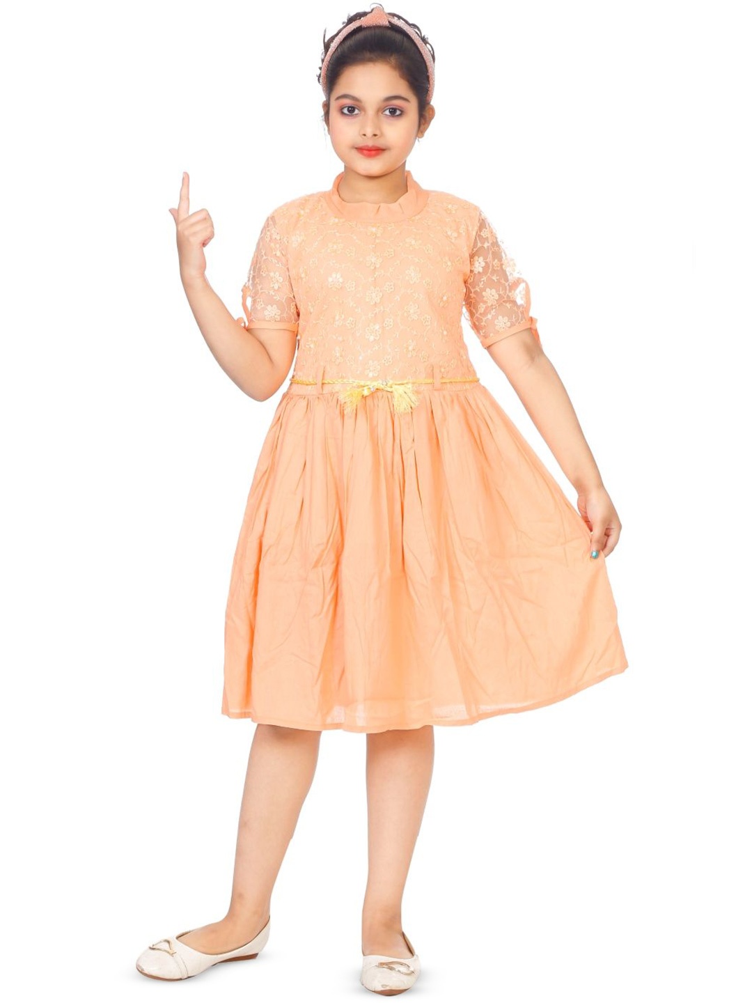 

BAESD Kids-Girls Fit & Flare Round Neck Dress, Peach