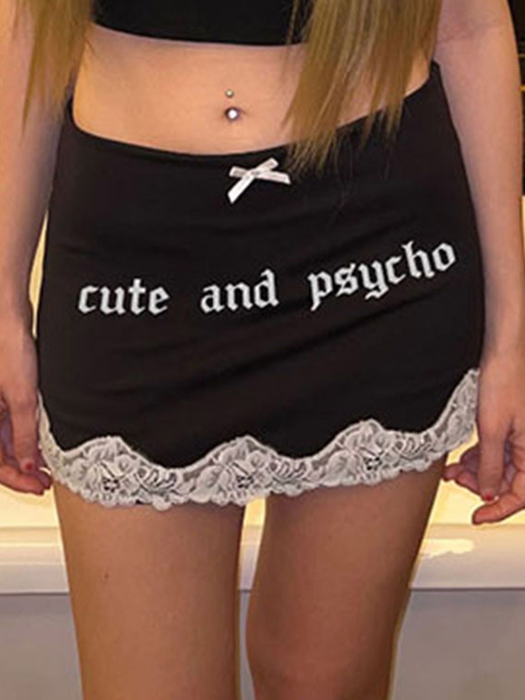 

LULU & SKY Printed Lace Trim Mini Skirt, Black