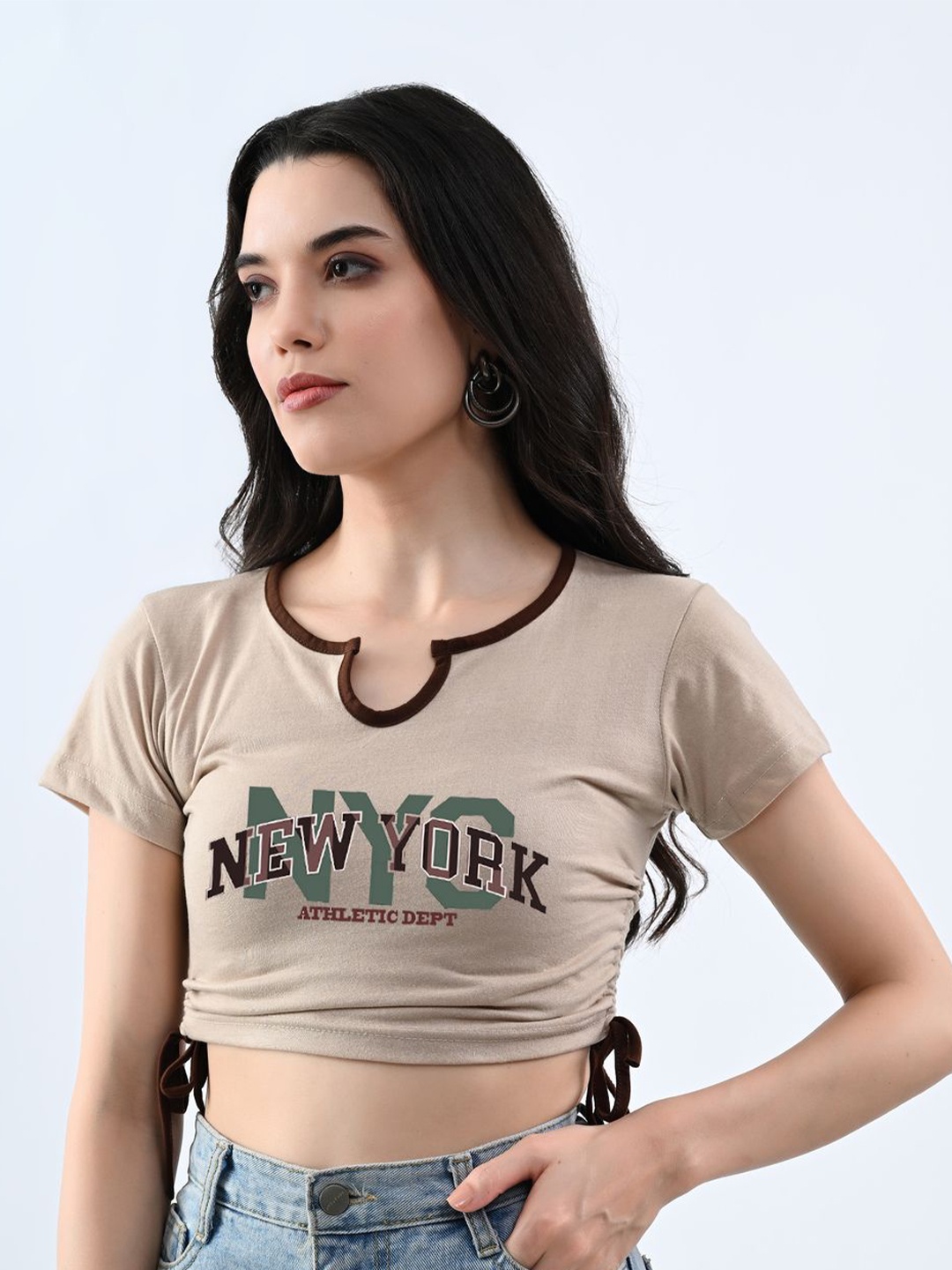 

CLAFOUTIS Print Cotton Crop Top, Beige