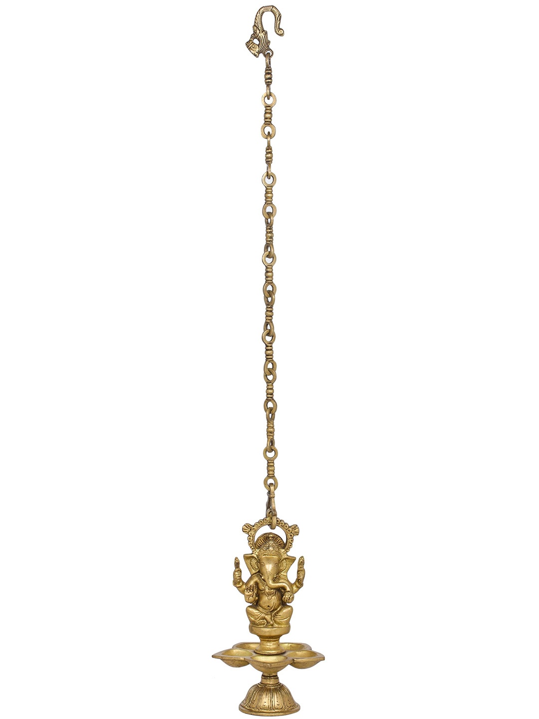 

Exotic India 10" Ganesha Hanging Lamp in Brass - Made in India, Gold